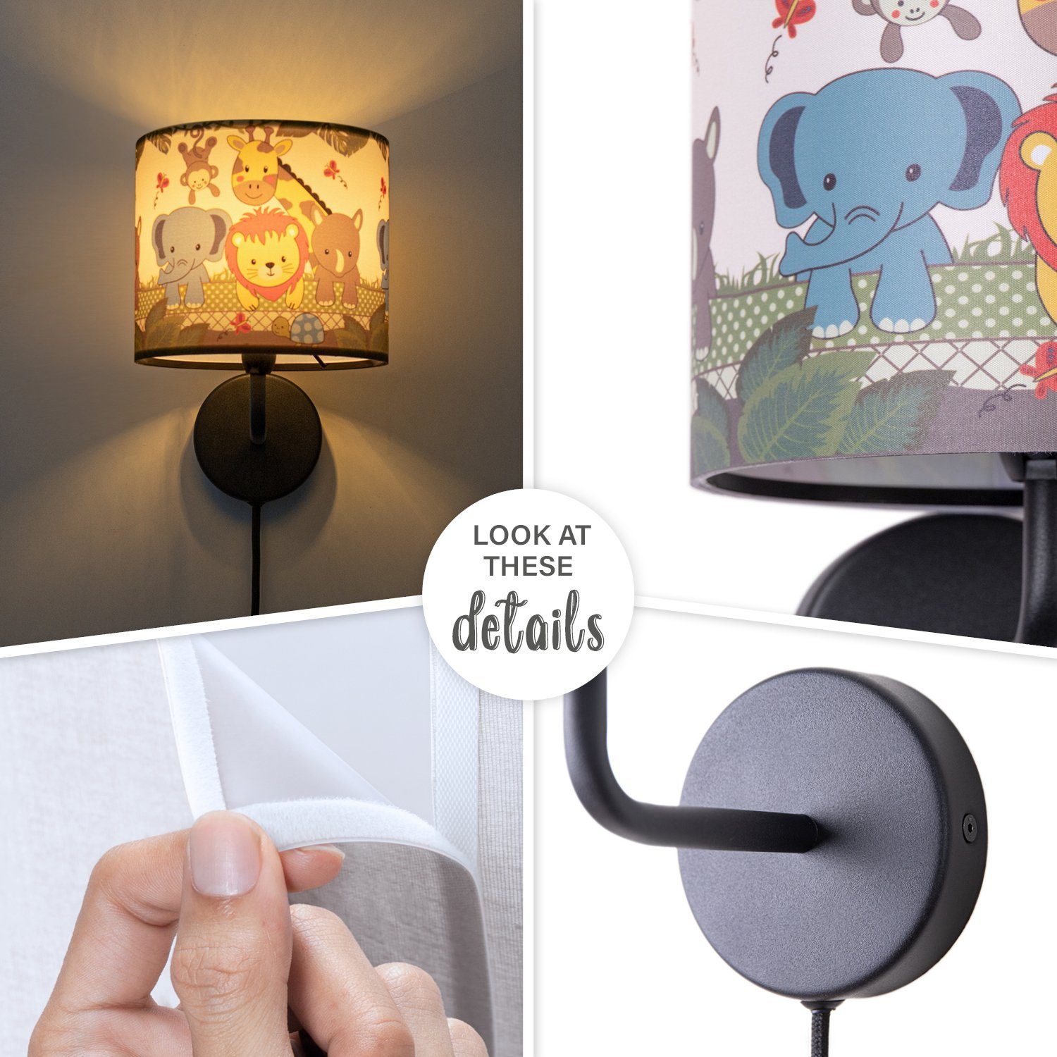 Paco Home Wandleuchte Kabellänge integriert, LED E14 Diamond 3m Zoo Mit Kinderlampe Innen Tiere âˆ…18cm fest 634