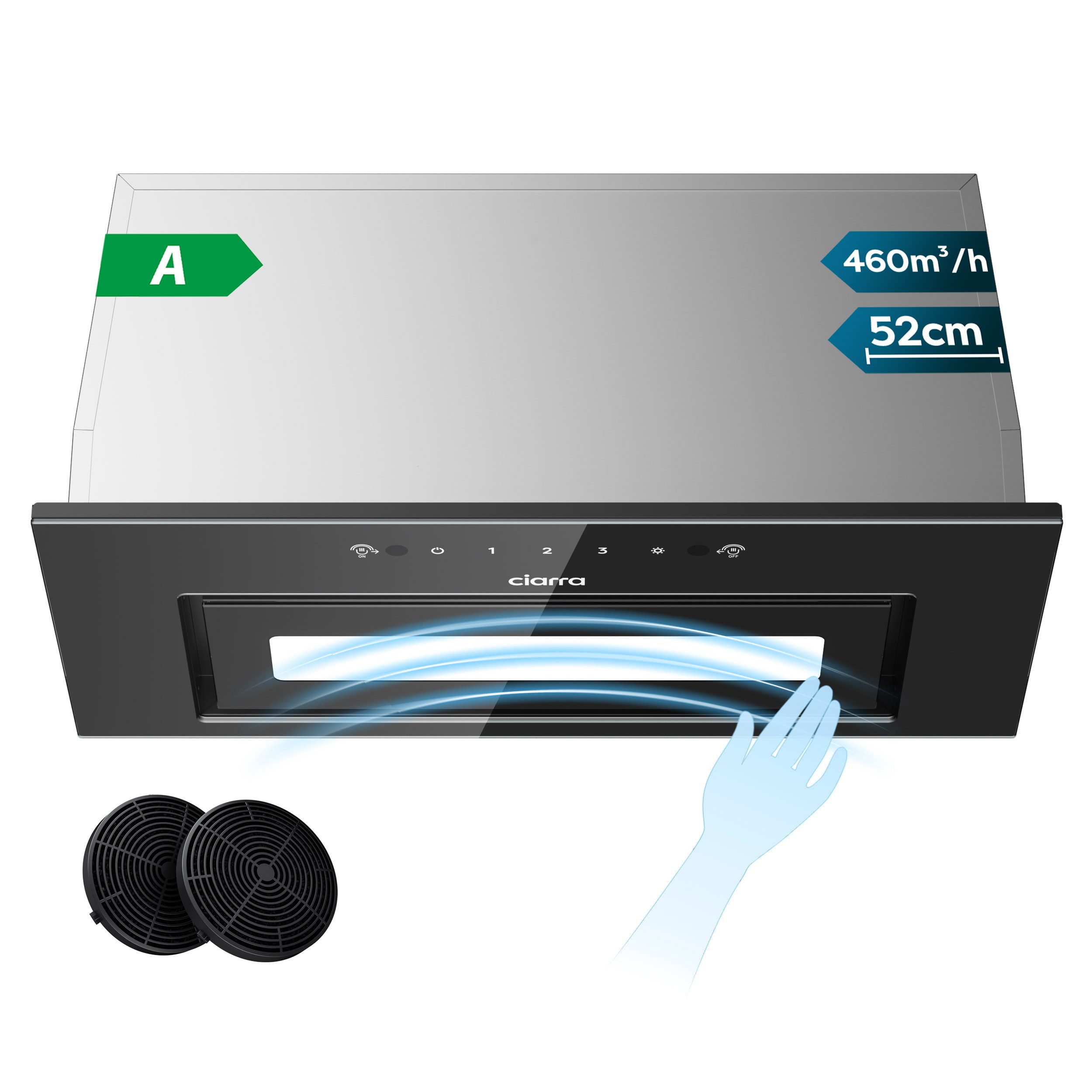 CIARRA Unterbauhaube VM5931B VM5931B, Einbau-Dunstabzugshaube 460 m³/h 52cm Touch & Handgesten-Steuerung