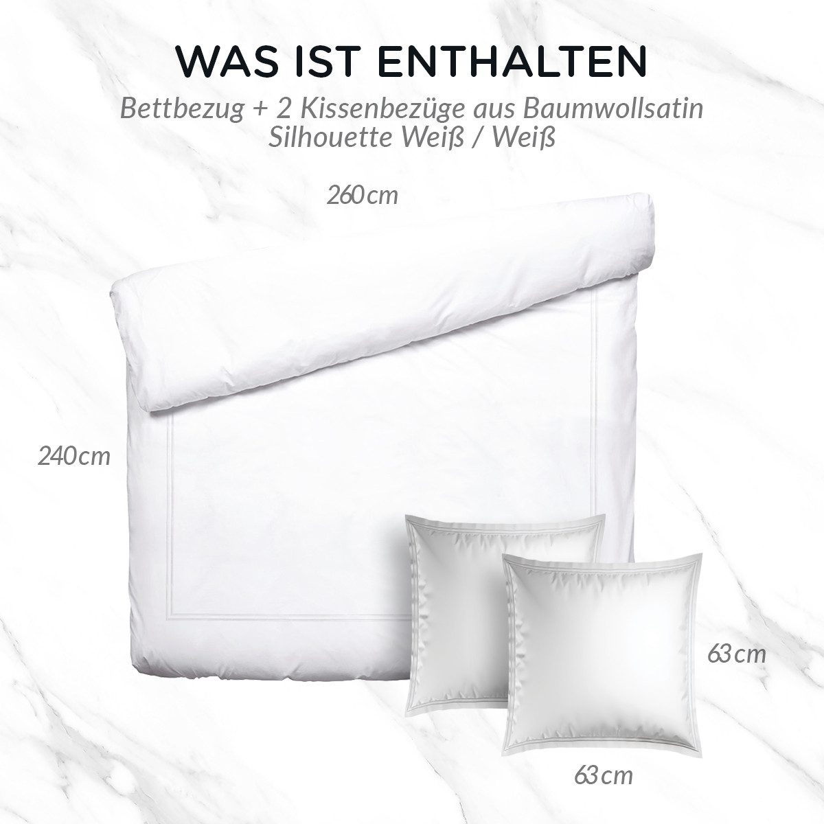 Pure cottom Bettwäsche Baumwoll-Satin Bettwäsche weiß, Baumwoll-Satin, verschiedene Größen