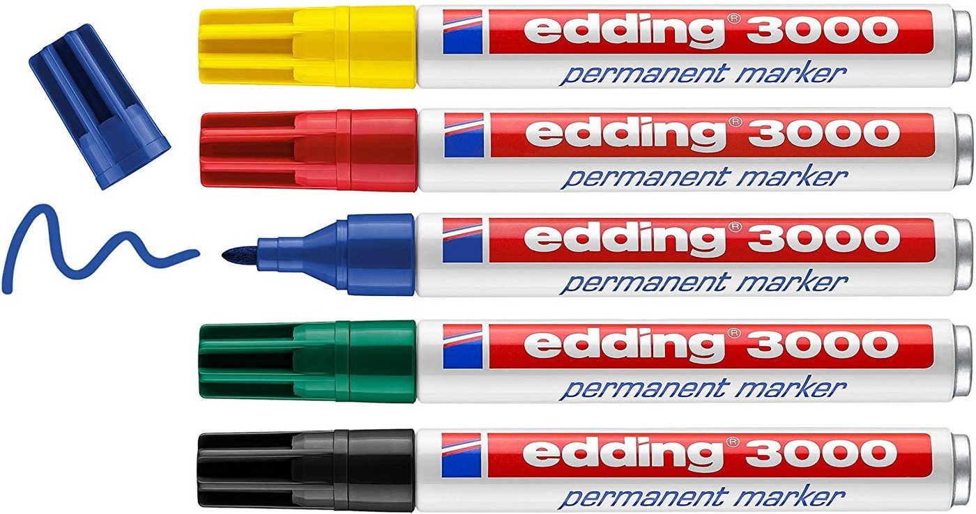 Thumbnail - edding Permanentmarker edding 3000 Permanentmarker basic sortiert (5er Faltschachtel)