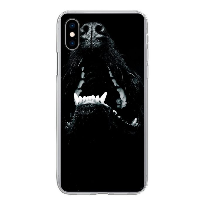 MuchoWow Handyhülle Tierprofil Hund mit offenem Maul in schwarz und weiß Handyhülle Apple iPhone Xs Smartphone-Bumper Print Handy