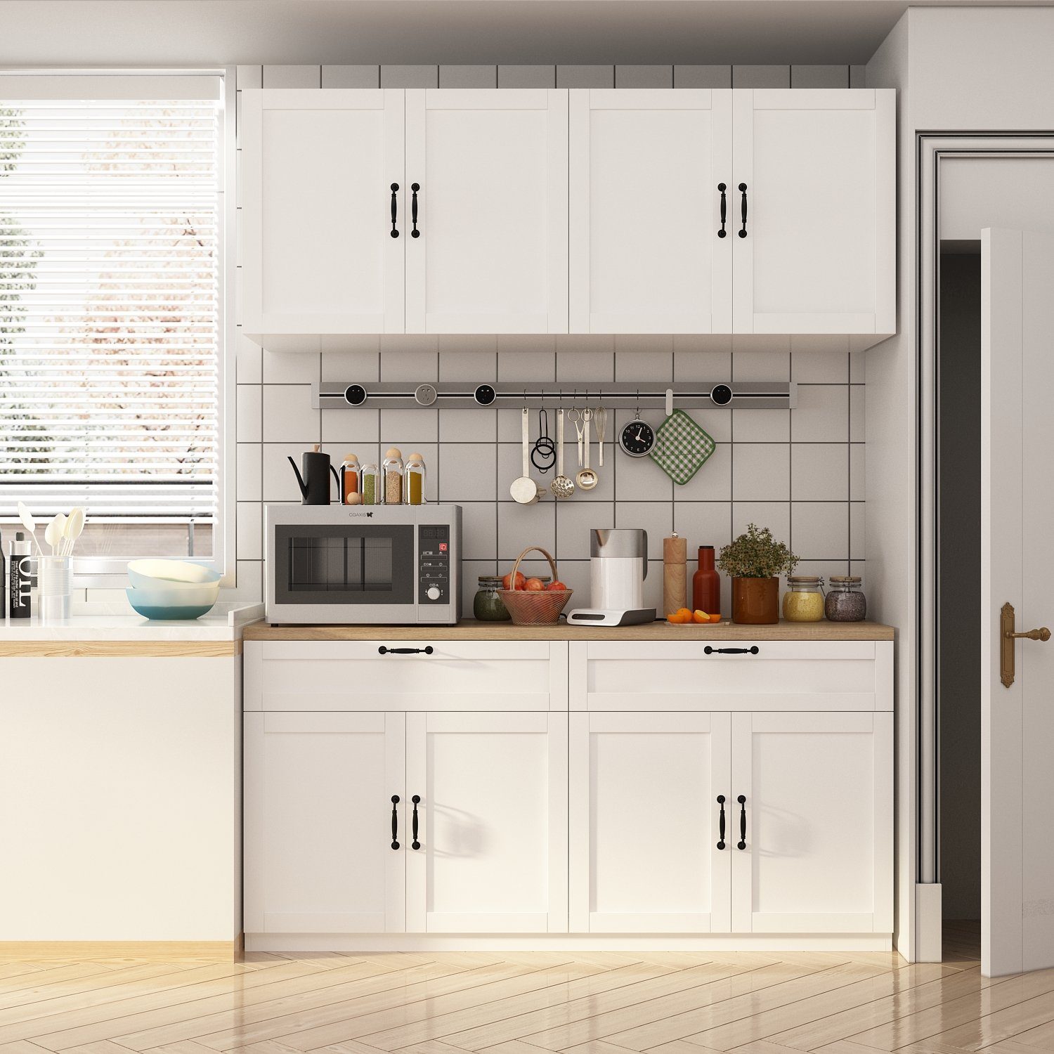 FUFU&GAGA Küchenbuffet 160cm, Buffetschrank für Kaffeestation und Mikrowelle