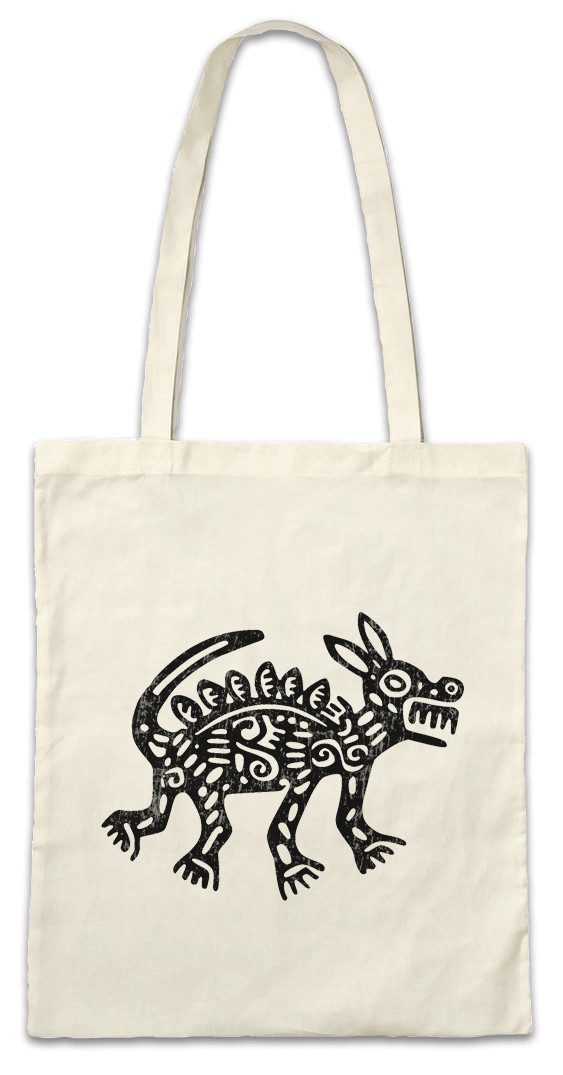 Beuteltasche Aztec Dog Stofftasche Aztecs Azteken Inka Maya Mayans Mayas Tattoo