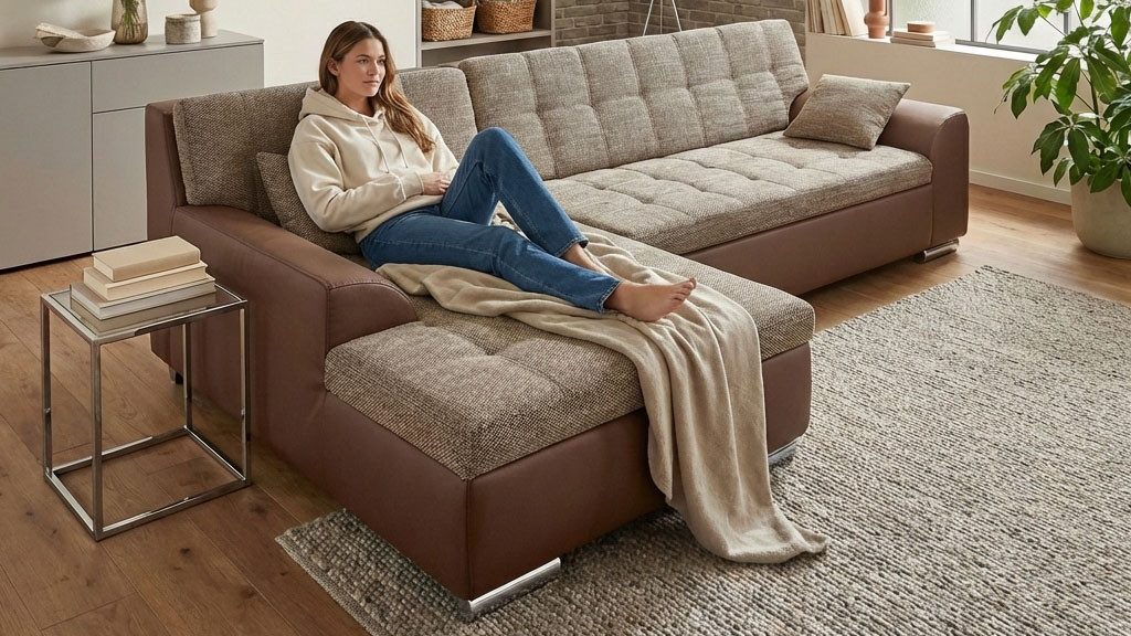 DOMO collection Ecksofa TREVISO viele Bezüge, auch in Cord, L-Form, 267x80x83 cm, wahlw. mit Bettfunktion, inkl. Zierkissen, Unser Dauertiefpreis