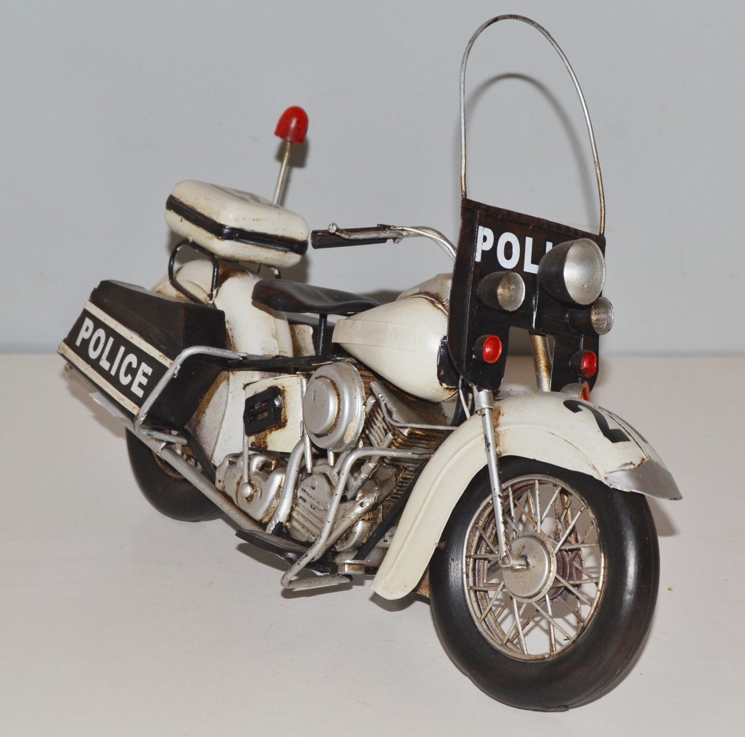 JS GartenDeko Modellmotorrad Blech Modellauto Marke Harley-Davidson Polizei Motorrad L 35 cm