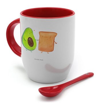 Mr. & Mrs. Panda Tasse Avocado Toast - Weiß - Geschenk, Vegan, Freundin, Tassen, Kaffeebeche, Keramik, Charmanter Keramik-Löffel