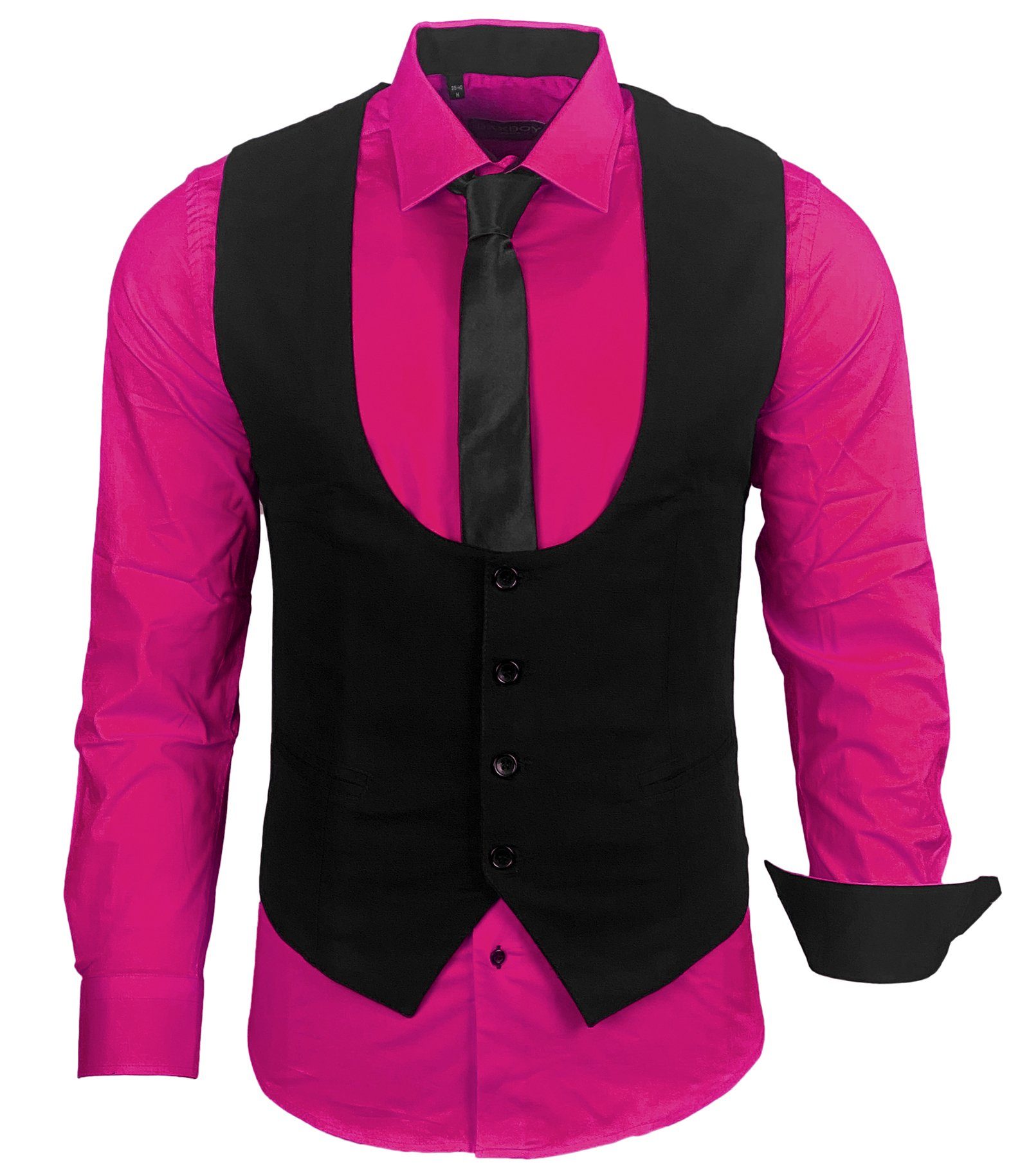 Baxboy Langarmhemd Baxboy Hemd/Weste/Krawatte Set Business Herrenanzug-Set HWKR B-101