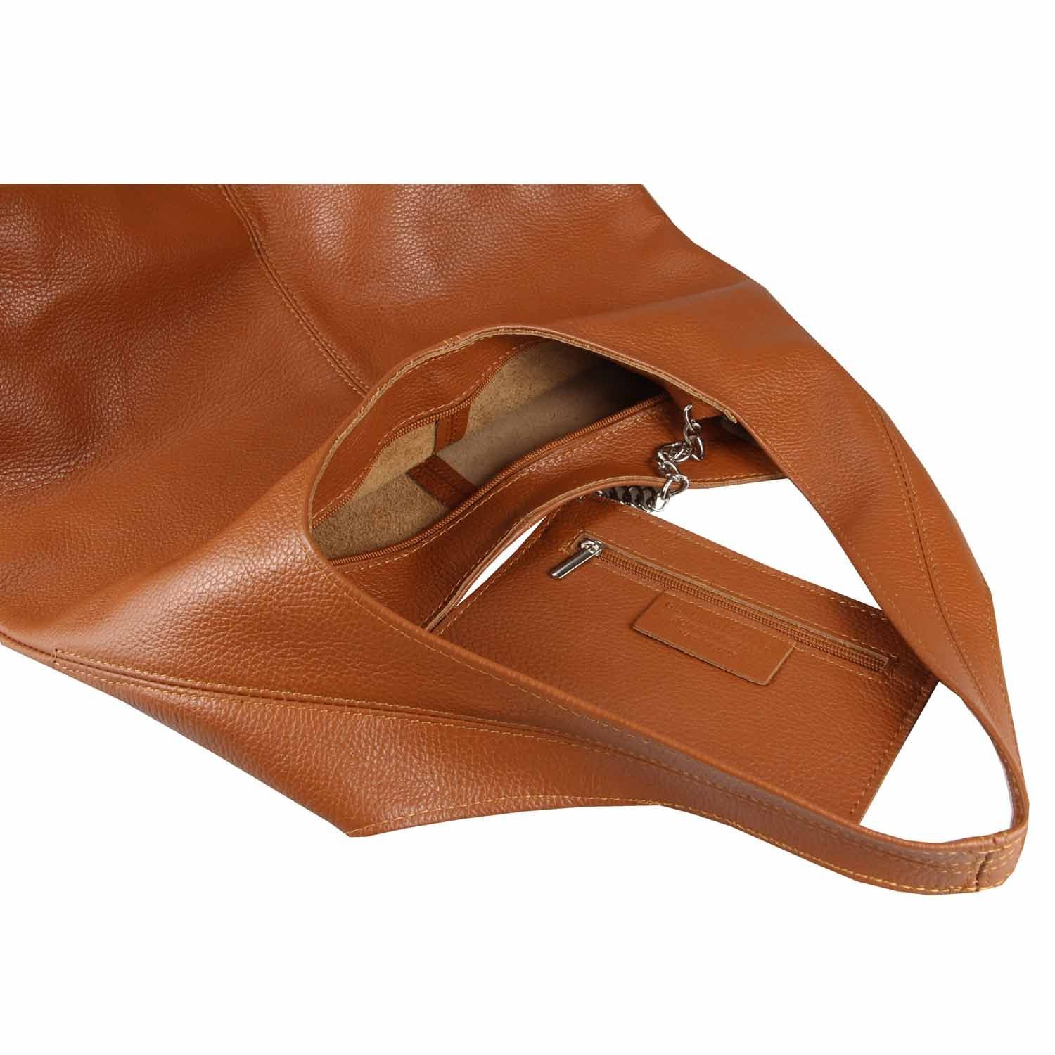 ITALYSHOP24 Shopper Made in Italy XL Damen echtes Leder Tasche Schultertasche Hobo Bag, Umhängetasche Workbag Businesstasche Ledertasche Beuteltasche Freizeit