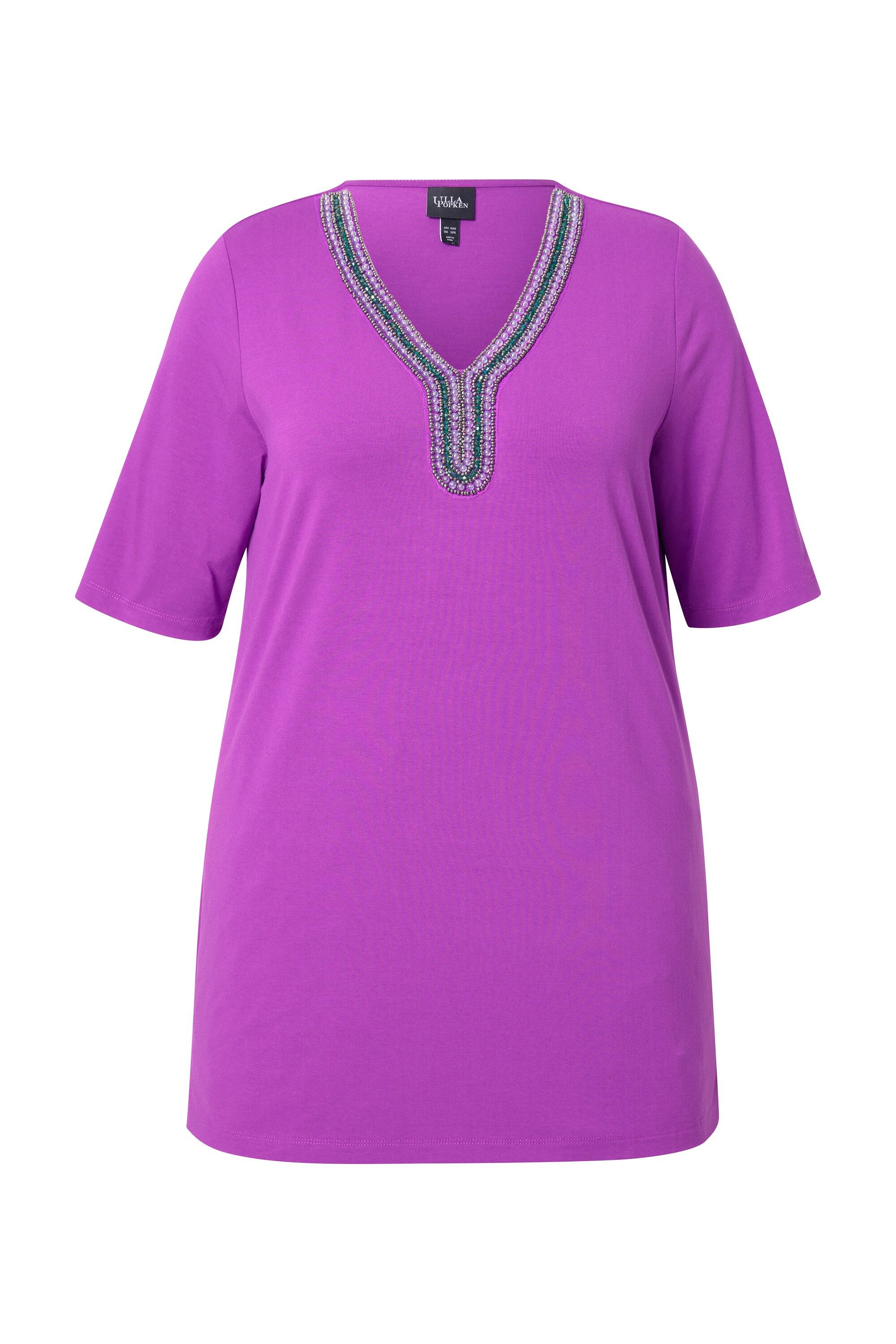 Ulla Popken T-Shirt Shirt-Tunika verzierter V-Ausschnitt günstig online kaufen