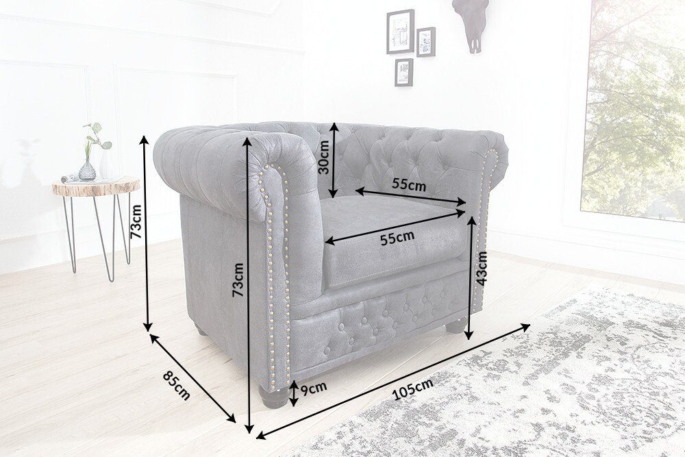 riess-ambiente Chesterfield-Sessel CHESTERFIELD 105cm antik grau (Einzelartikel, 1-St), Wohnzimmer · Microfaser · mit Armlehne · Federkern · Design – Bild 4 von 5