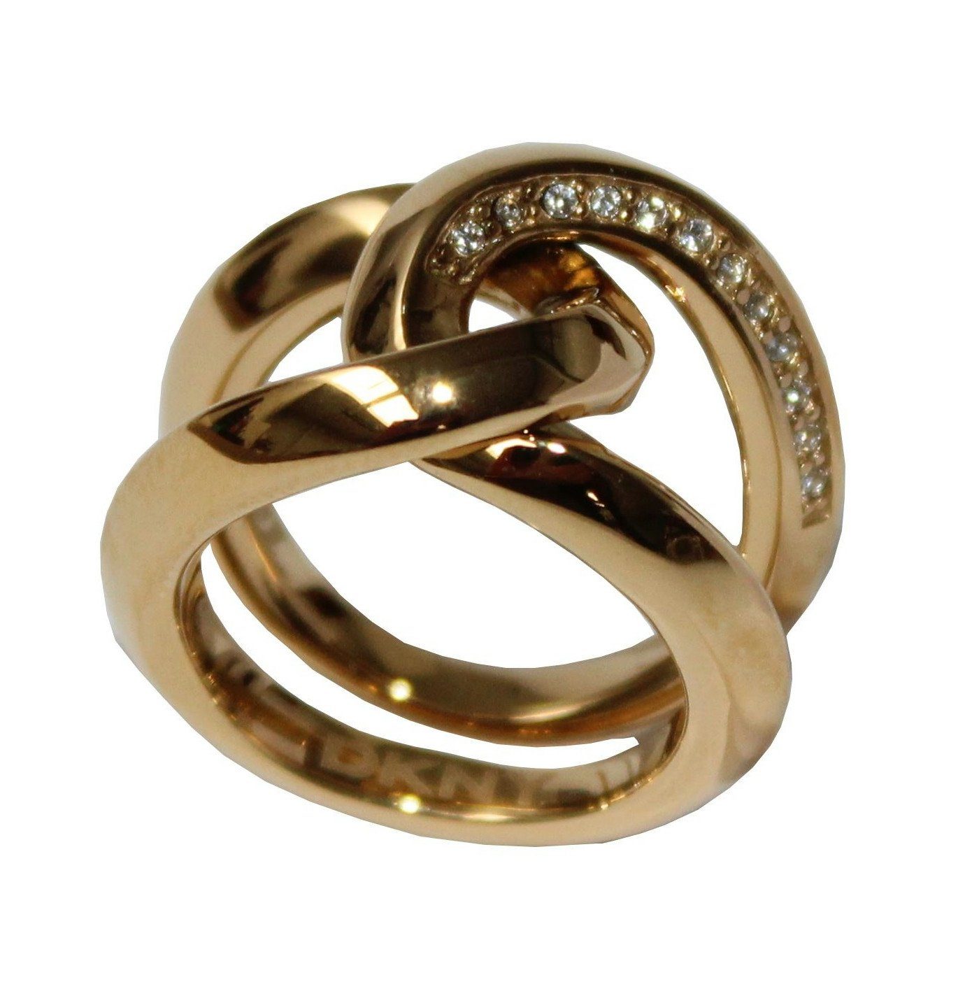 DKNY Fingerring Damen, aus Edelstahl, Gold, Zirkonia, Gr. 50 (15,9mm) | Fingerringe