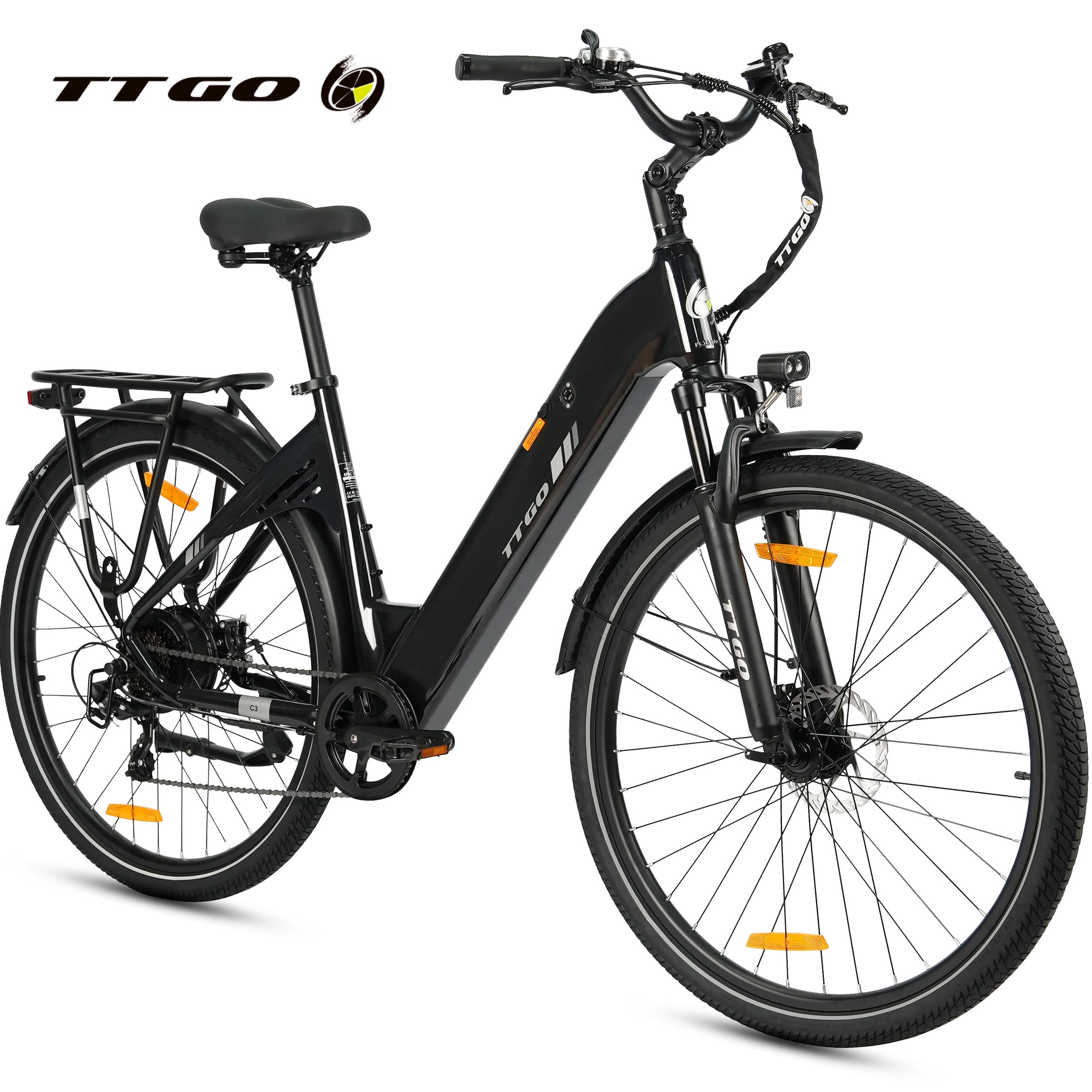 TTGO E-Bike Cityrad 28 Zoll, 150km Reichweite, C3 2.0, Elektrofahrrad, 650Wh Pedelec, 7 Gang SHIMANO, Kettenschaltung, Heckmotor, 650 Wh, 5 Unterstützungsstufen, Leicht nur 25kg, Tiefeinsteiger-Rahmen