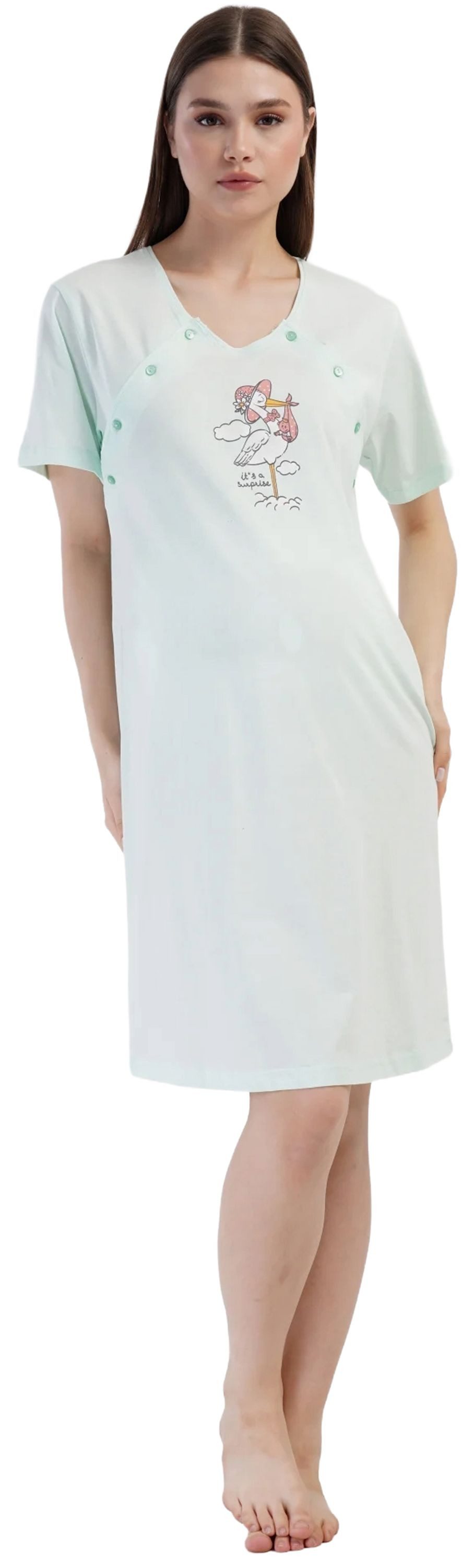 Vienetta Nachthemd Joyful Journey (Set, 1-tlg., 1-teilig) Damen Sleepshirt ca.95cm lang Stillfunktion Knöpfe Baumwolle