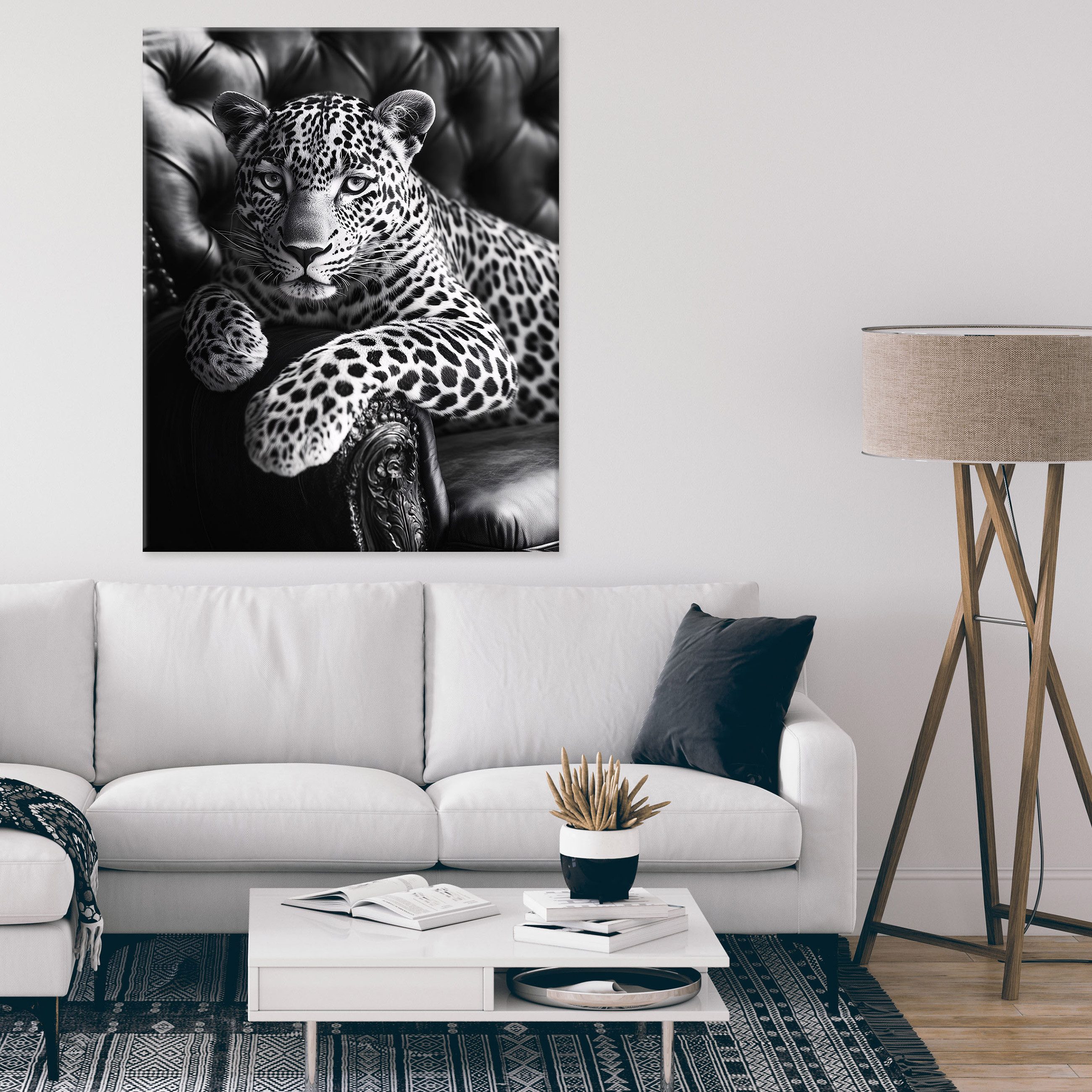 Wallarena Leinwandbild Jaguar Schwarz Weiß Tier Tiger Grau Wandbilder Wand günstig online kaufen