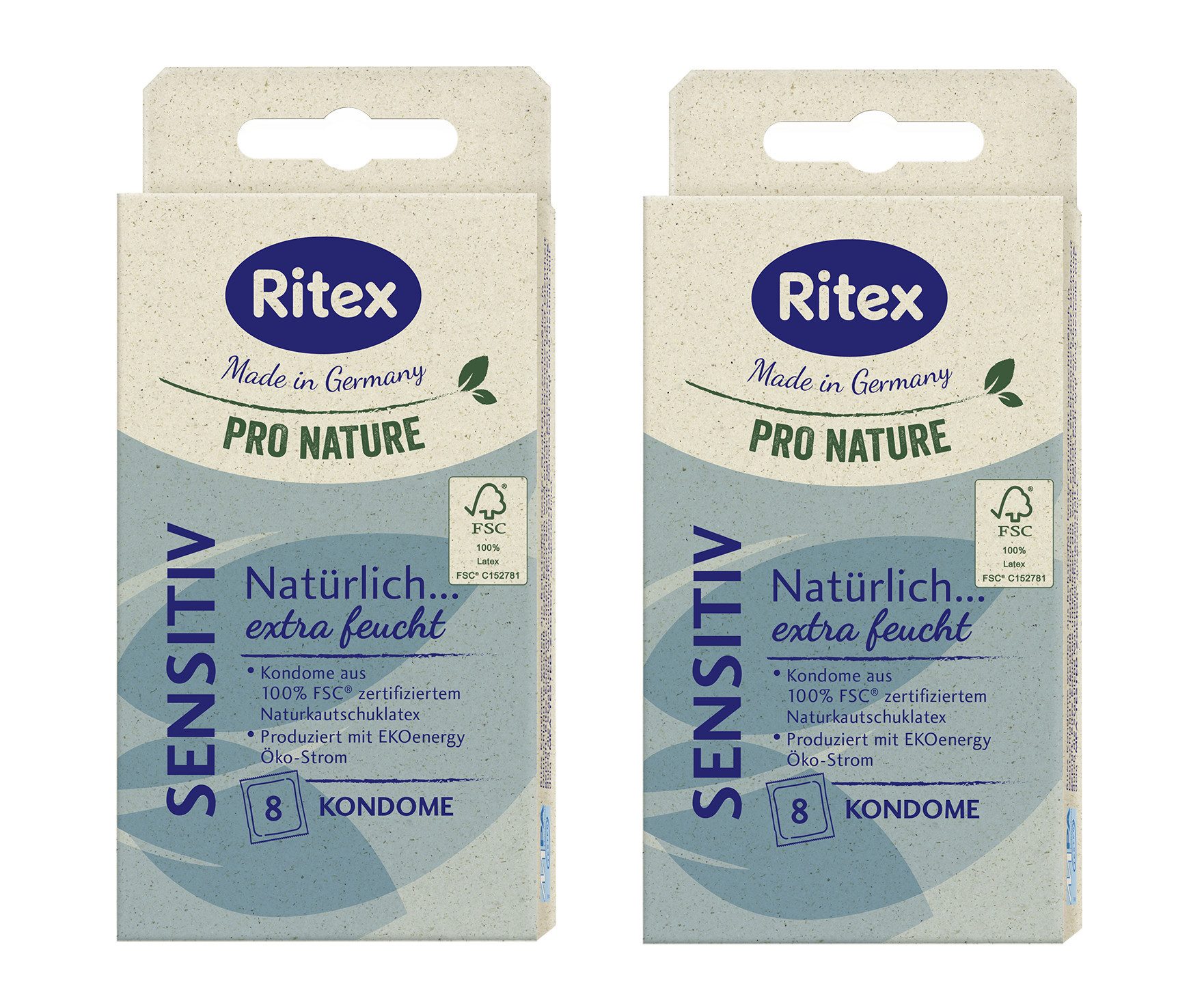 Ritex Kondome 2er Pro Nature Sensitiv - 2x8 Stück, für ein natürliches Gefühl ohne Ablenkung - Made in Germany