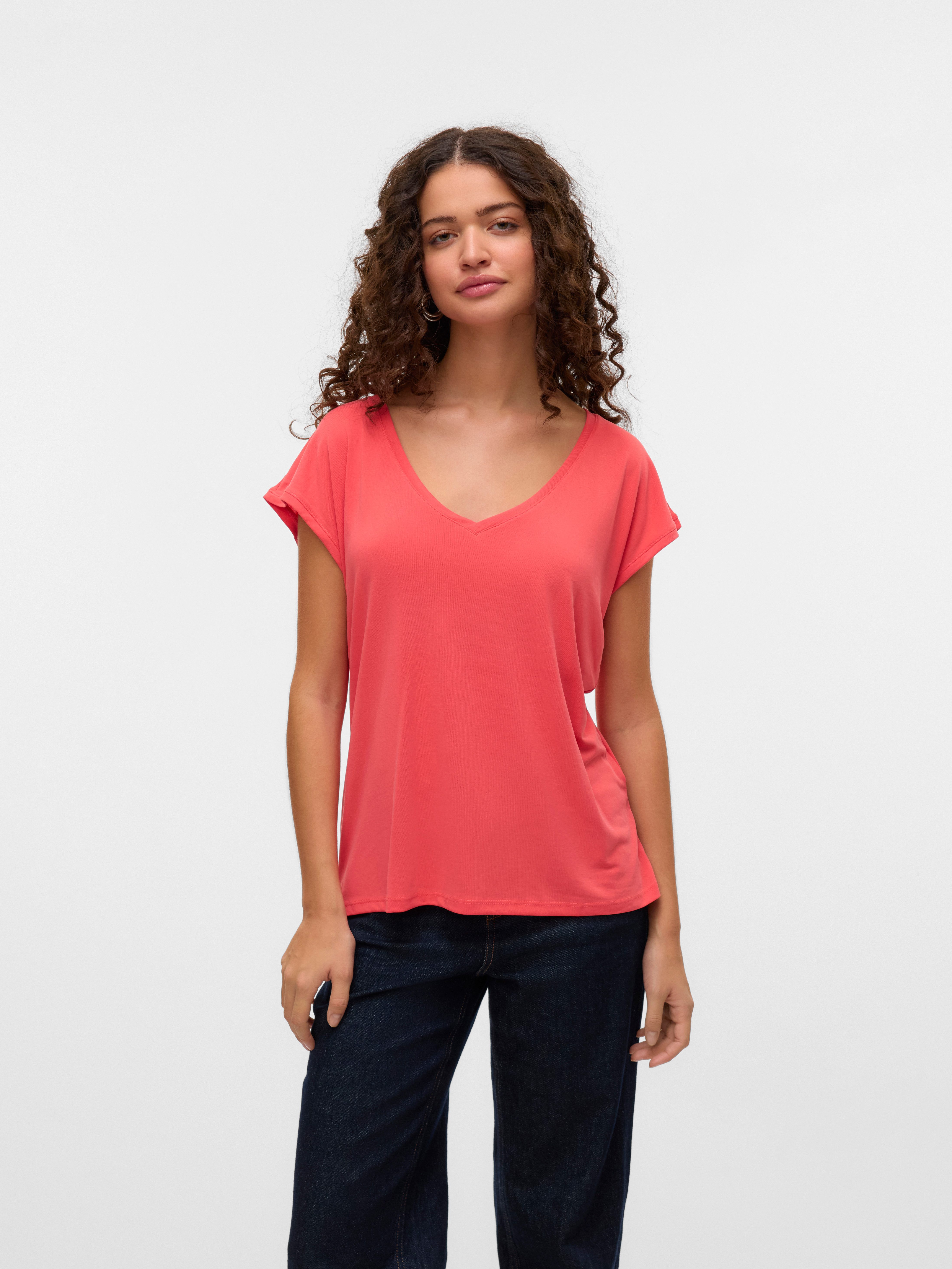 Vero Moda V-Shirt VMFILLI SS V-NECK TEE GA NOOS Materialmix, relaxed fit günstig online kaufen