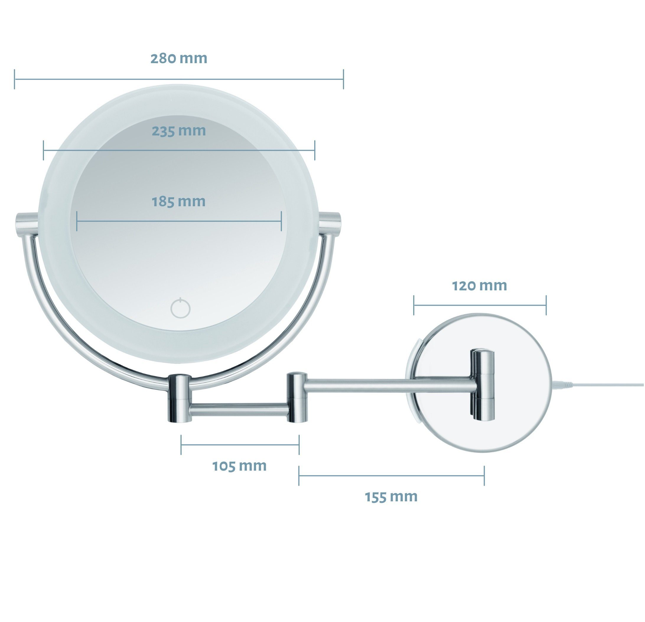 Kosmetikspiegel LED / Kosmetikspiegel Dimmer Vergrößerung 3x XXL Libaro Tokio, & USB Batterien 7x