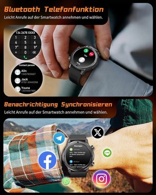 MEGALITH Fur Herren Mit Fitness Pulsuhr IP67 Wasserdicht Smartwatch (1.43 Zoll, Schwarz), mit Bluetooth Telefonfunktion Herzfrequenz Sport Tracker