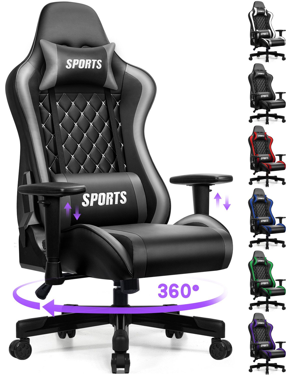 Hiazurm Gaming-Stuhl Gaming Stuhl, Bürostuhl Ergonomisch, Gaming Chair (Ergonomischer Gamer Stuhl mit Wippfunktion, bis 150 kg Belastbarkeit), Gaming Stuhl Bürostuhl mit Fußstütze, Kopfstütze