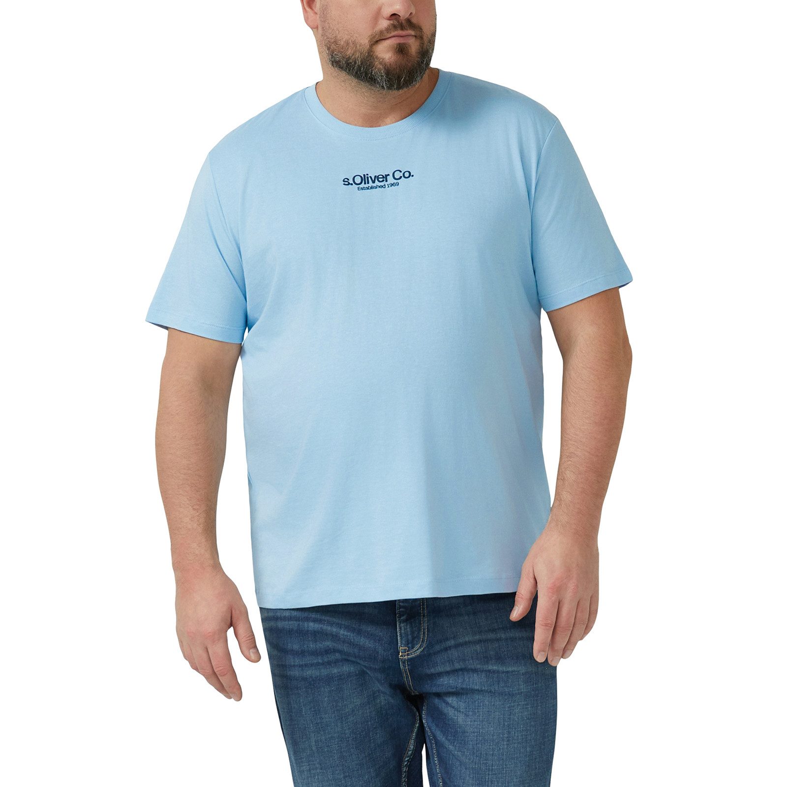 s.Oliver Rundhalsshirt s.Oliver Übergrößen T-Shirt hellblau Logoprint – Bild 2 von 2
