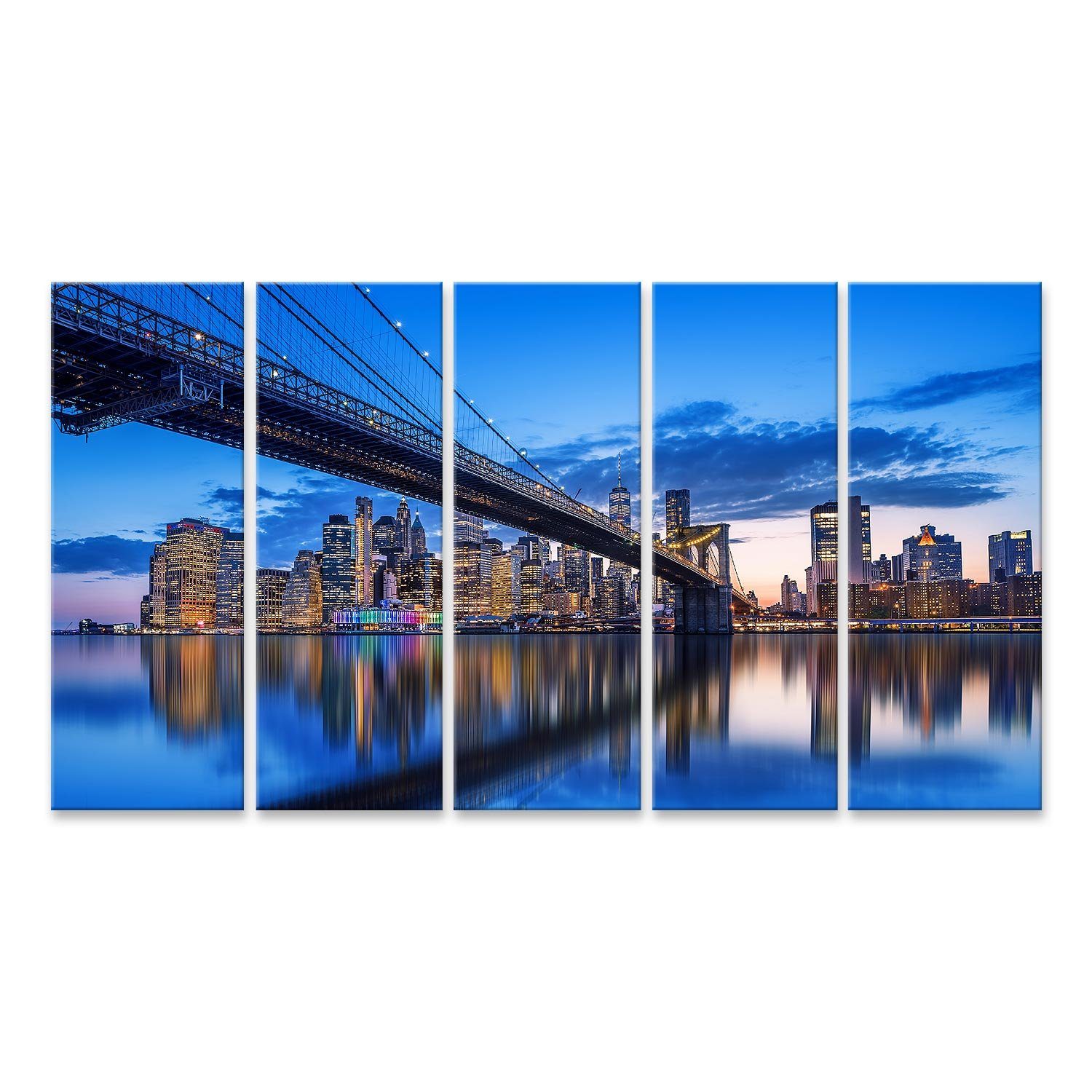 Leinwandbild Bild auf Leinwand Panoramablick Skyline New York Sonnenuntergang New Y