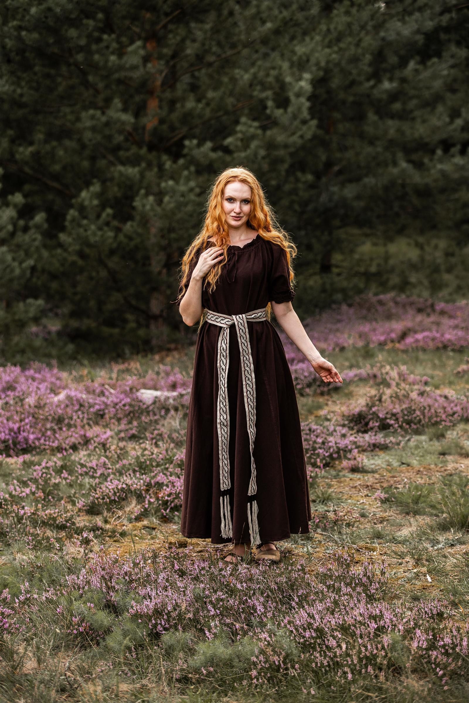 Leonardo Carbone Burgfräulein-Kostüm Bodenlanges Kleid "Melisande" mit Tunnelzug, Rüschenärmel, weiche Baumwolle