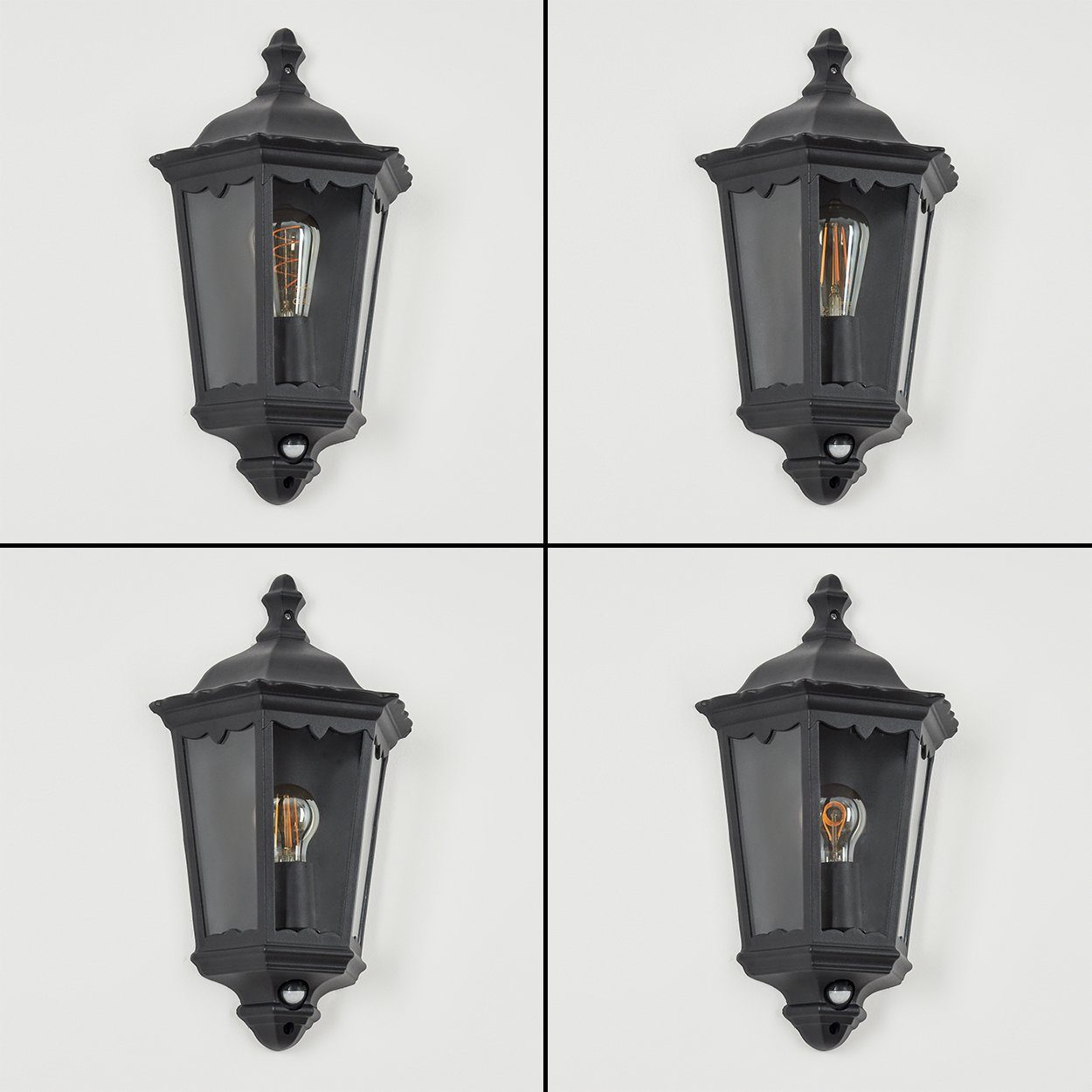 hofstein Außen-Wandleuchte »Viano« Wandlampe in antikem Look aus Metall/Glas in Schwarz/Klar, ohne Leuchtmittel, Wandleuchte m. E27, m. Bewegungsmelder