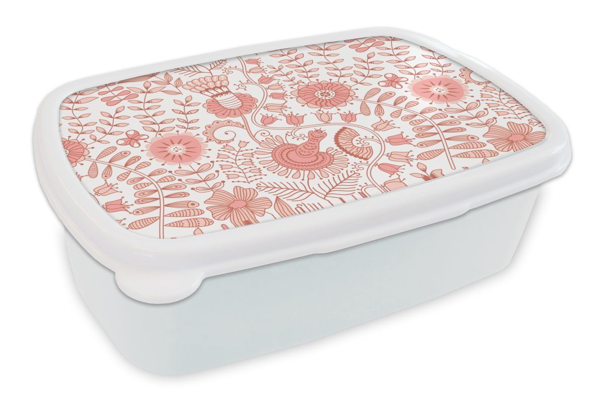 Muster Brotbox - Lunchbox für Blumen Brotdose, Erwachsene, und Kunststoff, Pastell, weiß Jungs Mädchen und - MuchoWow für (2-tlg), Kinder
