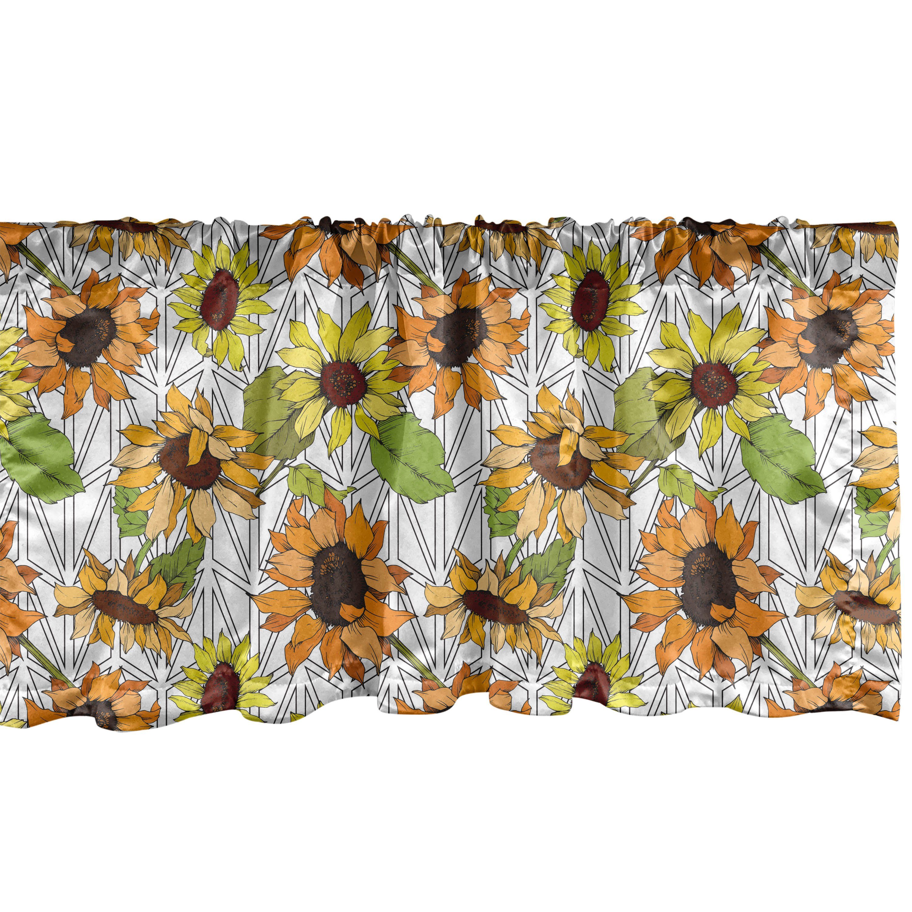 Scheibengardine Vorhang Volant für Küche Schlafzimmer Dekor mit Stangentasche, Abakuhaus, Microfaser, Orange und Gelb Sunflowers