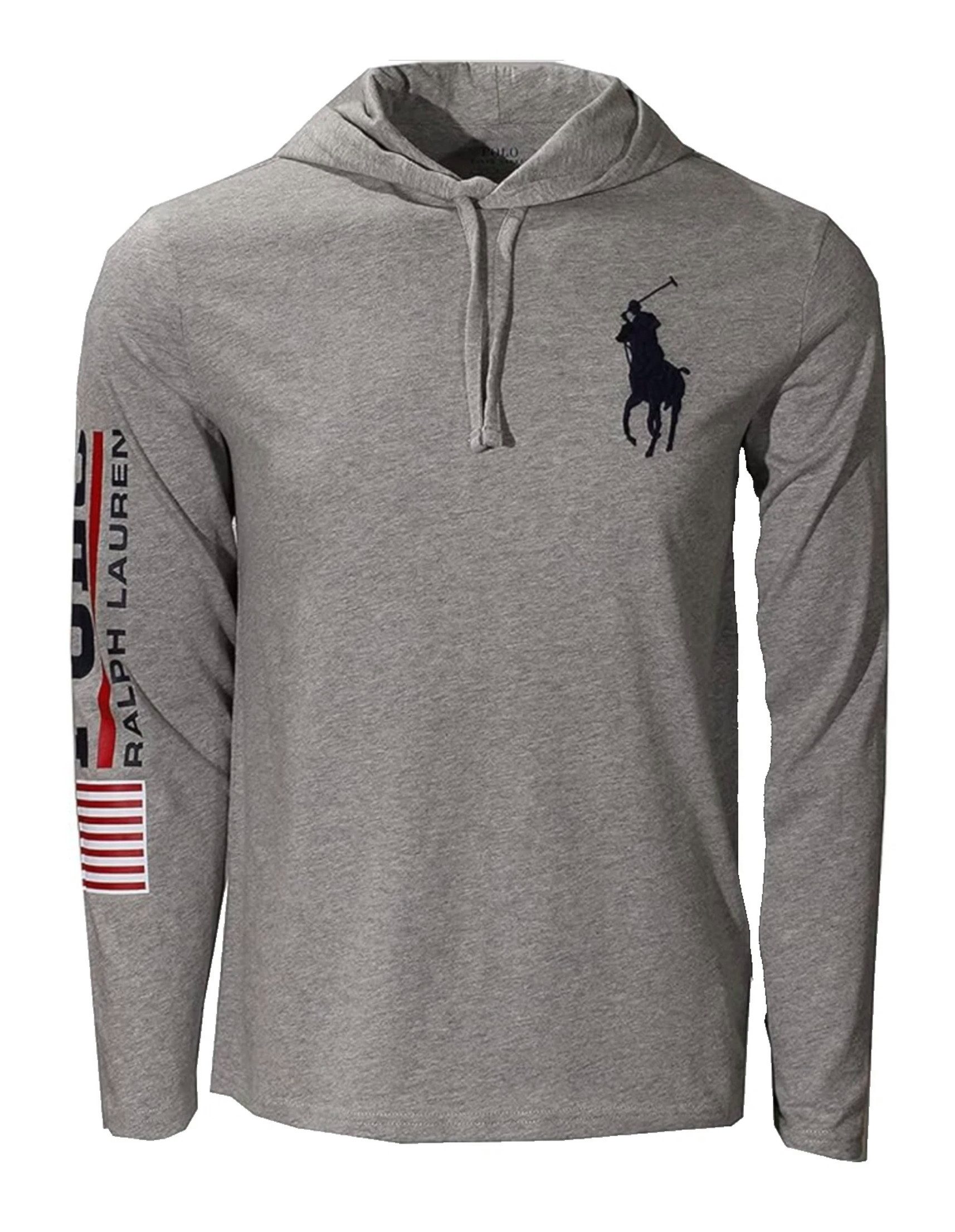 Polo Ralph Lauren Longsleeve Hoodie Big Pony Kapuzenpullover Regular Fit Dünner Baumwollstoff Auffälliger „POLO“ Schriftzug mit US-Flagge auf dem Ärmel
