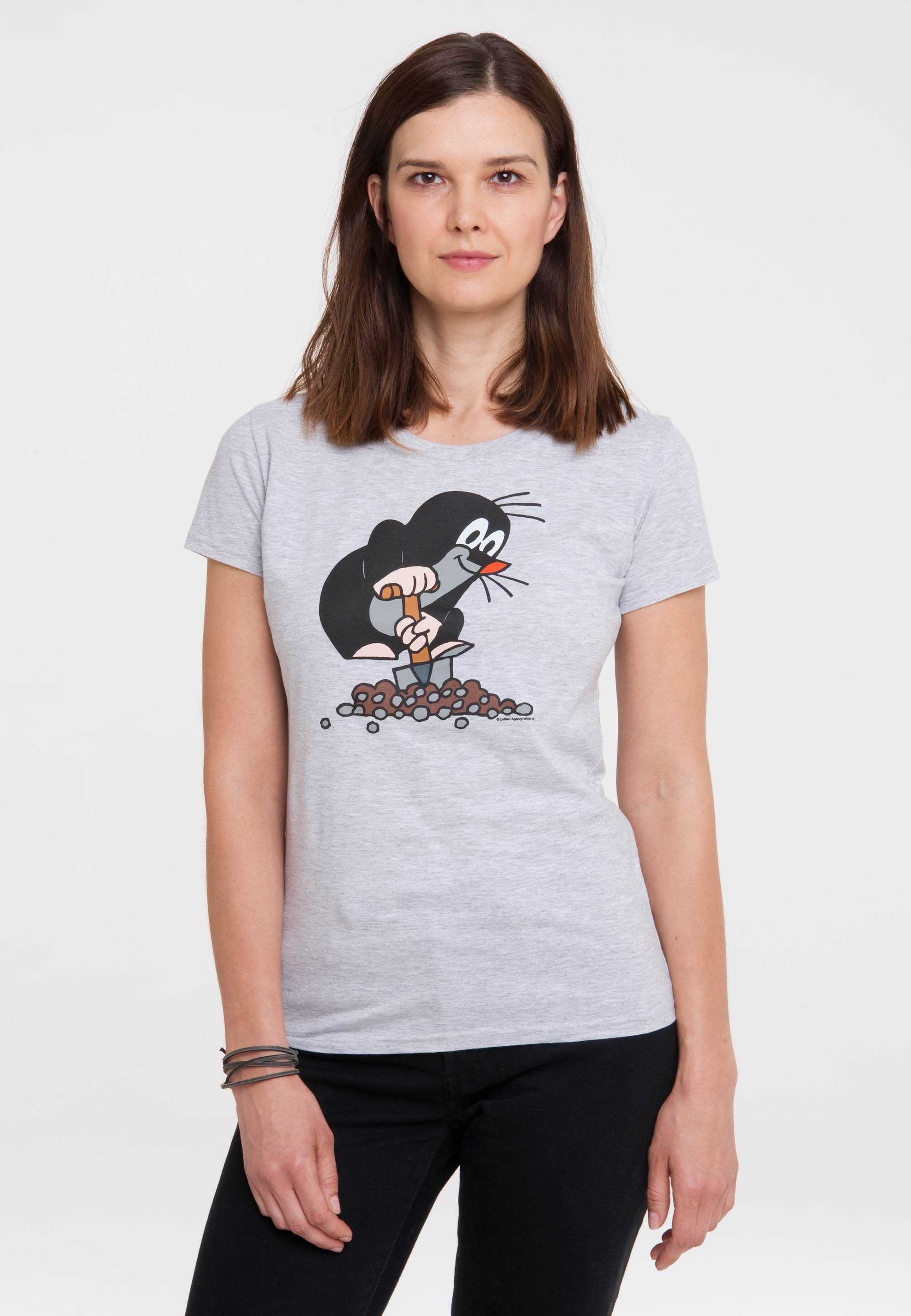 LOGOSHIRT T-Shirt Fit-Schnitt kleine Baumwolle reiner Der Aus Slim gefertigt Originaldesign, Maulwurf lizenziertem im mit