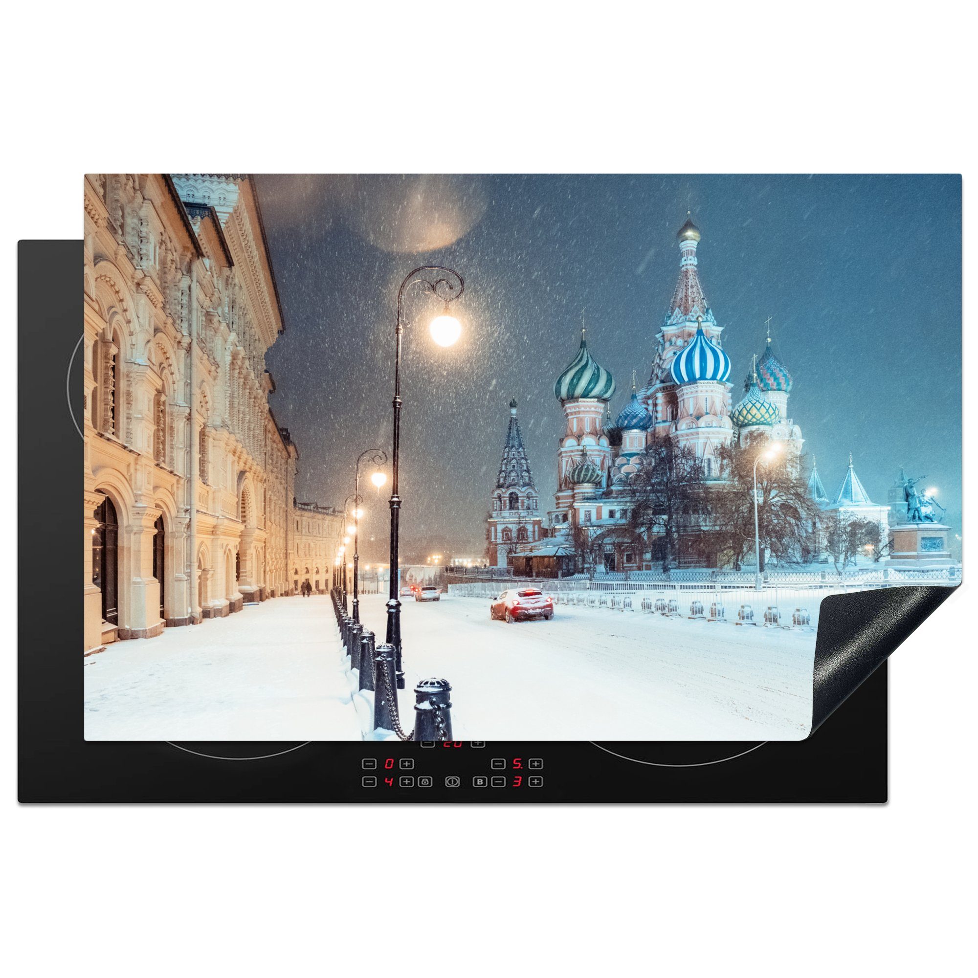 MuchoWow Herdblende-/Abdeckplatte Schneesturm in Moskau, Vinyl, (1 tlg), 81x52 cm, Induktionskochfeld Schutz für die küche, Ceranfeldabdeckung