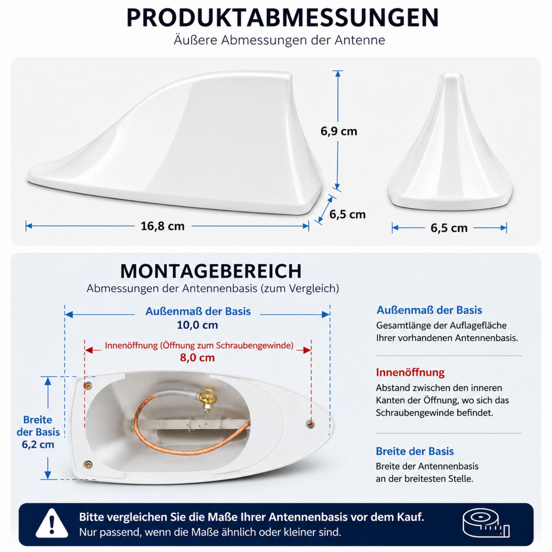 Bolwins A65C Universal Shark Fin Auto Dachantenne AM/FM selbstklebend weiß Dachantenne (AM & FM Signal, für Innenbereich & außenbereich, Verstärkung: 5 dB), AM  – Bild 5 von 5