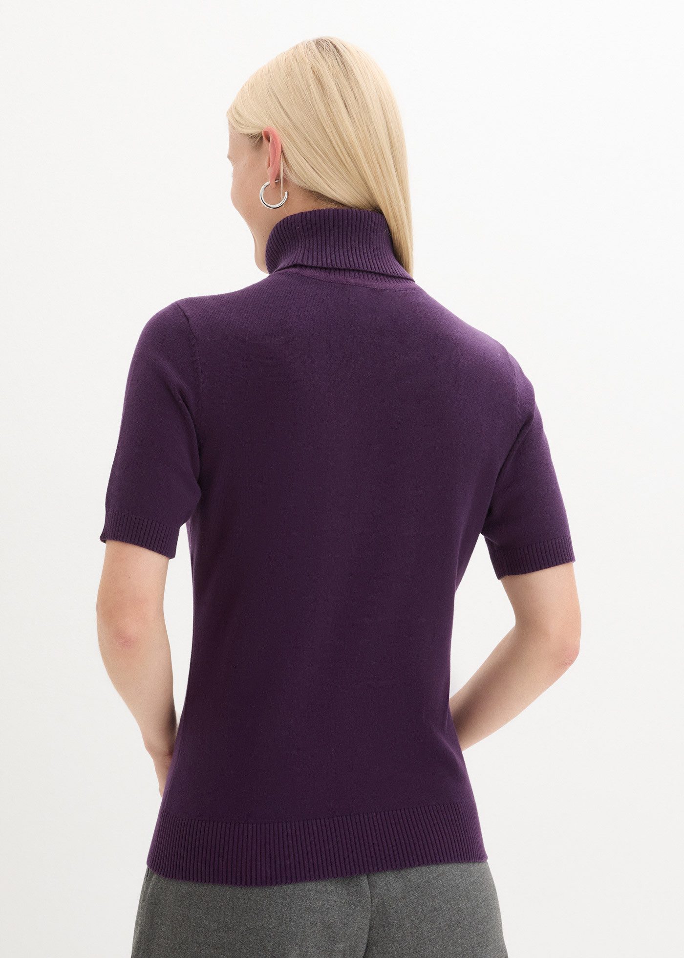 bonprix Kurzarmpullover im Feinstrick-Baumwoll-Mix, mit hohem Rollkragen
