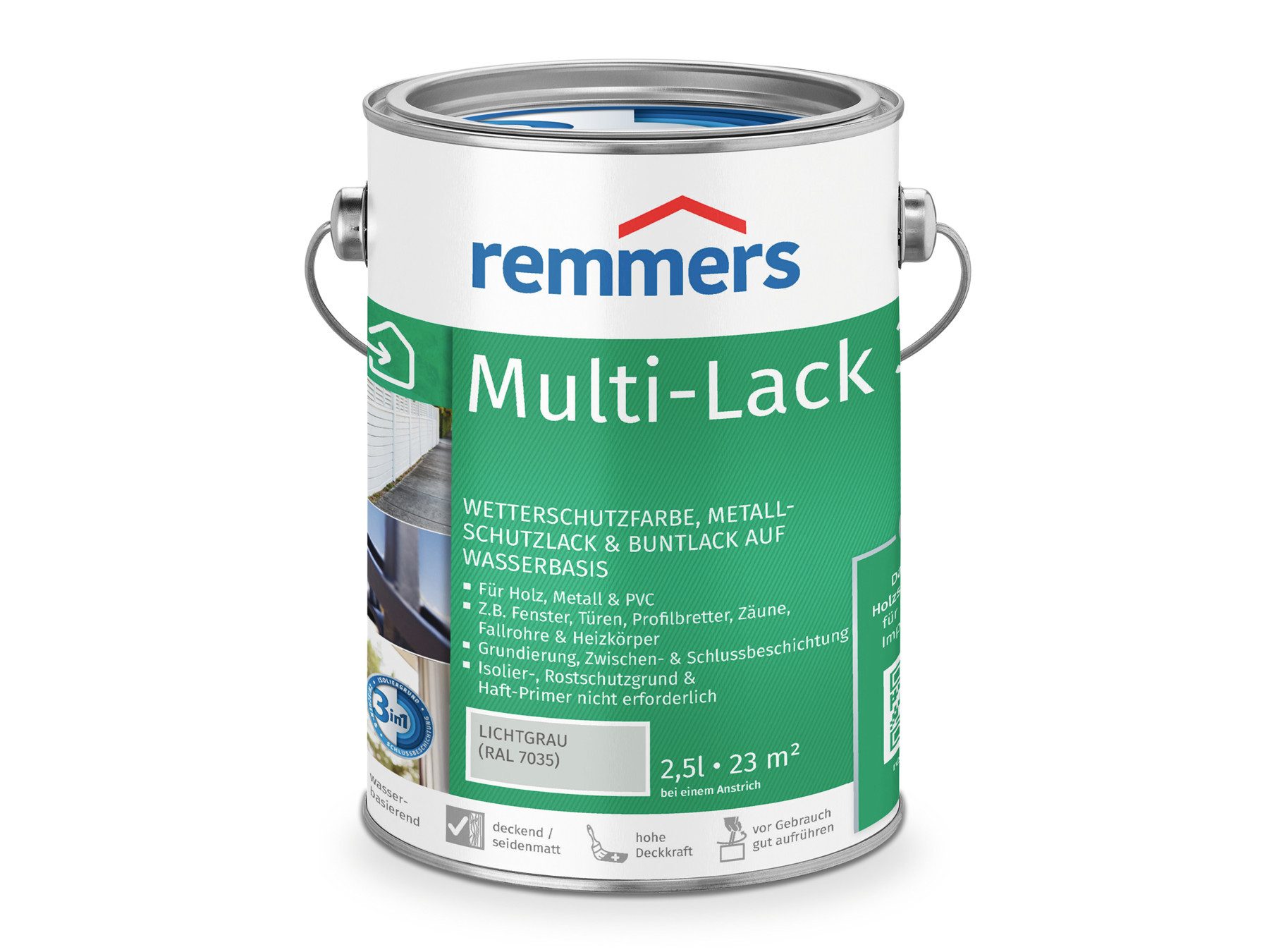 Remmers Wetterschutzfarbe Multi-Lack 3in1 2,5 Liter, Metallschutzlack & Buntlack auf Wasserbasis für Holz, Metall, PVC