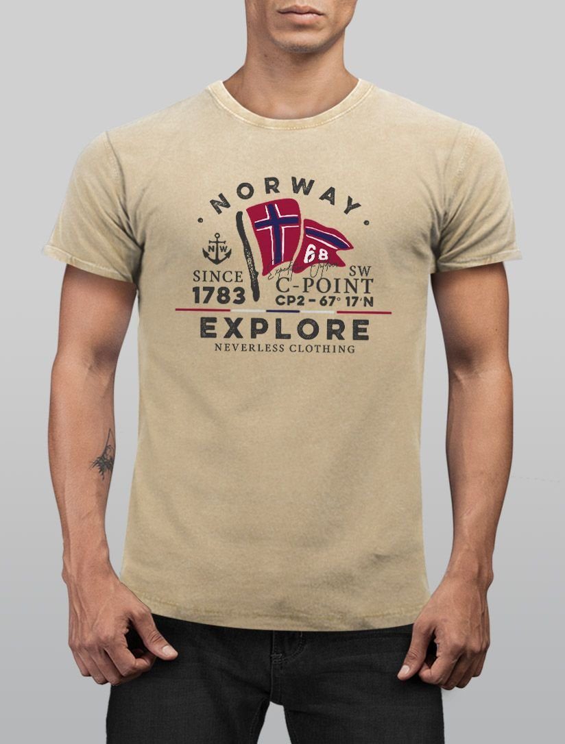 Neverless Print-Shirt Herren Vintage Shirt Norway günstig online kaufen