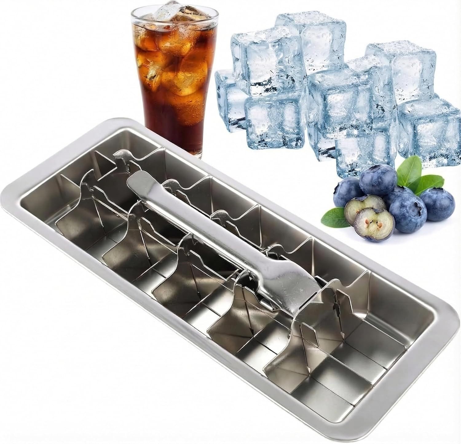 FELIXLEO Eiswürfelform Eiswürfelform Edelstahl 18 Fächer Metall Eiswürfelbehälter Henkel, (1-tlg)