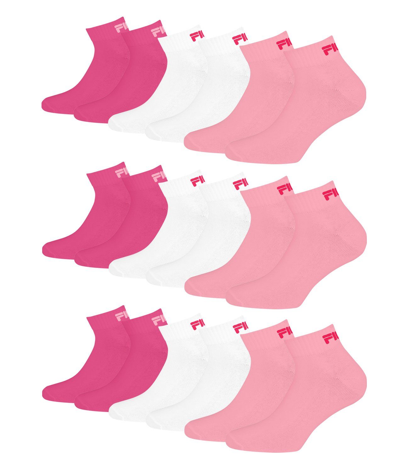 pink Sportsocken Fila Quarter panter Rippbündchen (9-Paar) weichem Socken 806 mit