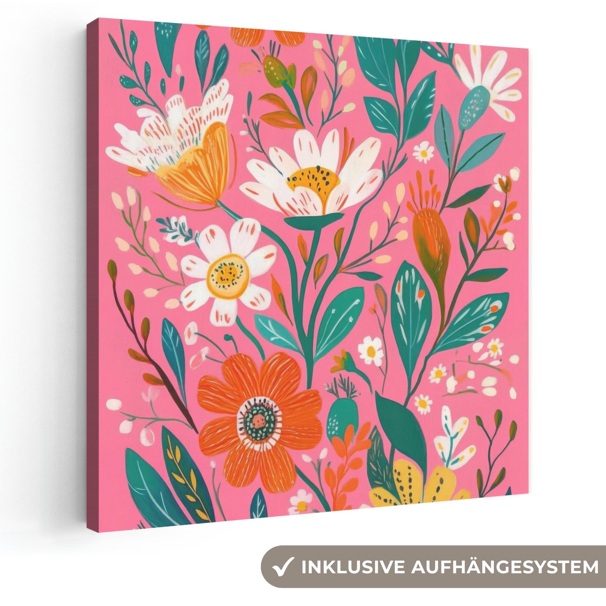 OneMillionCanvasses® Leinwandbild Rosa - Blumen - Weiß - Orange, Fotodruck (1 St), Wandbild, Deko Schlafzimmer Wohnzimmer Flur 20x20 cm