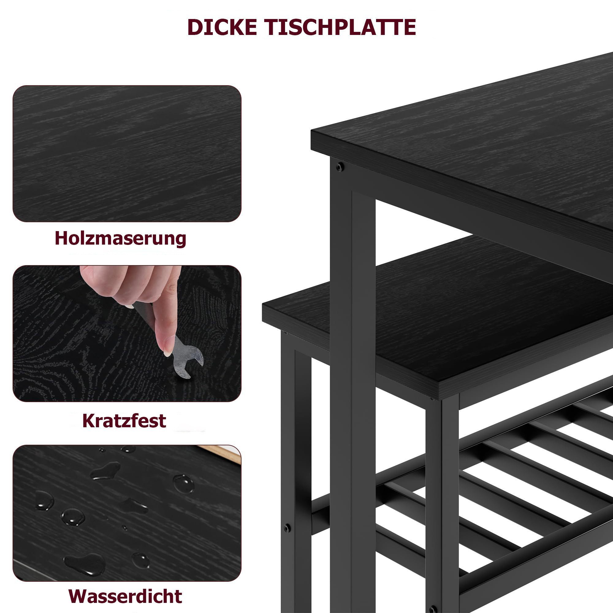 GarveeMore Essgruppe Esstisch-Set für 4, Esstisch mit 2 Stühlen und 1 Bank Platzsparend – Bild 3 von 5