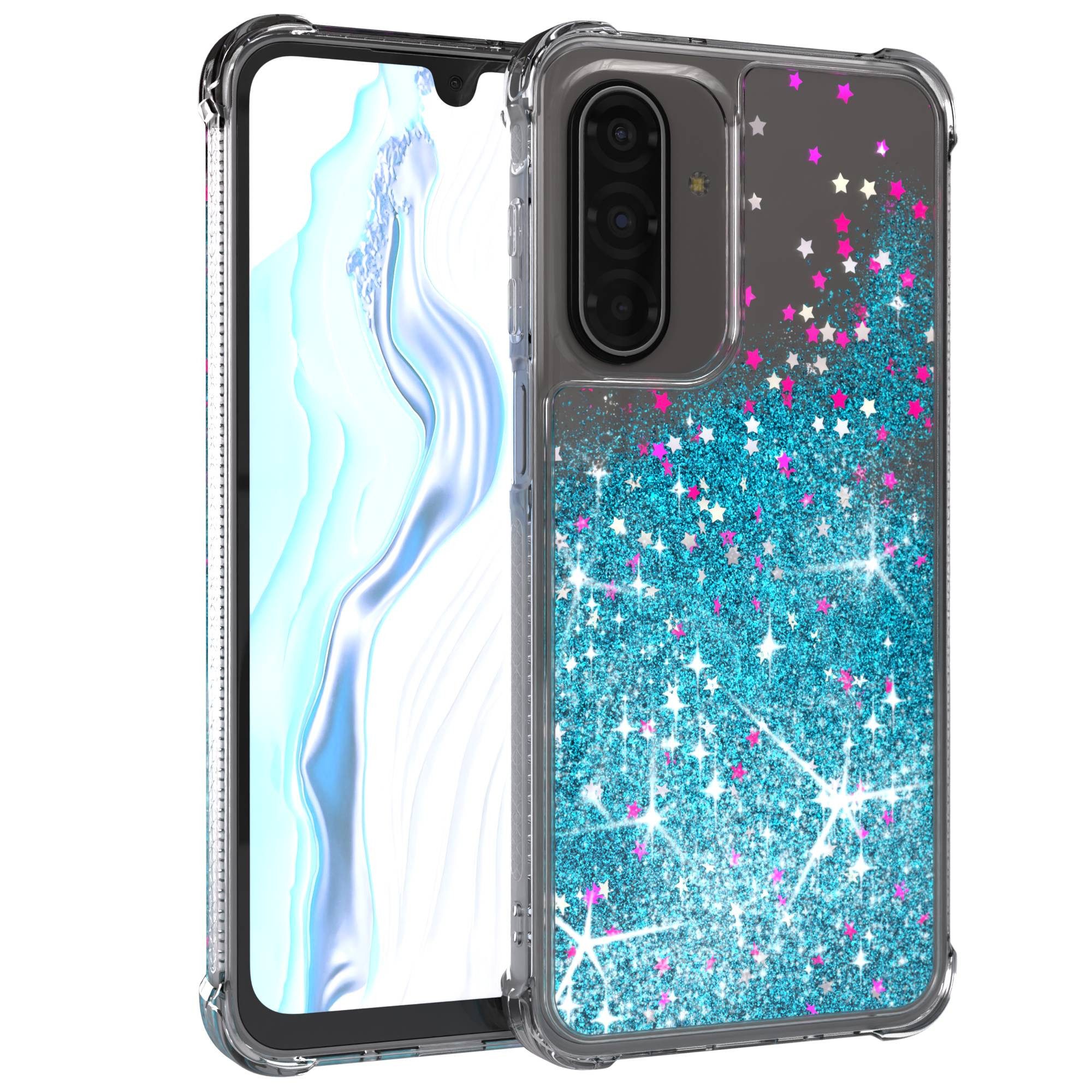 EAZY CASE Handyhülle Liquid Glittery Case für Samsung Galaxy A17 6,7 Zoll, Gloss Slimcover Girly Backcover Bling Phone Case kratzfeste Cover Blau