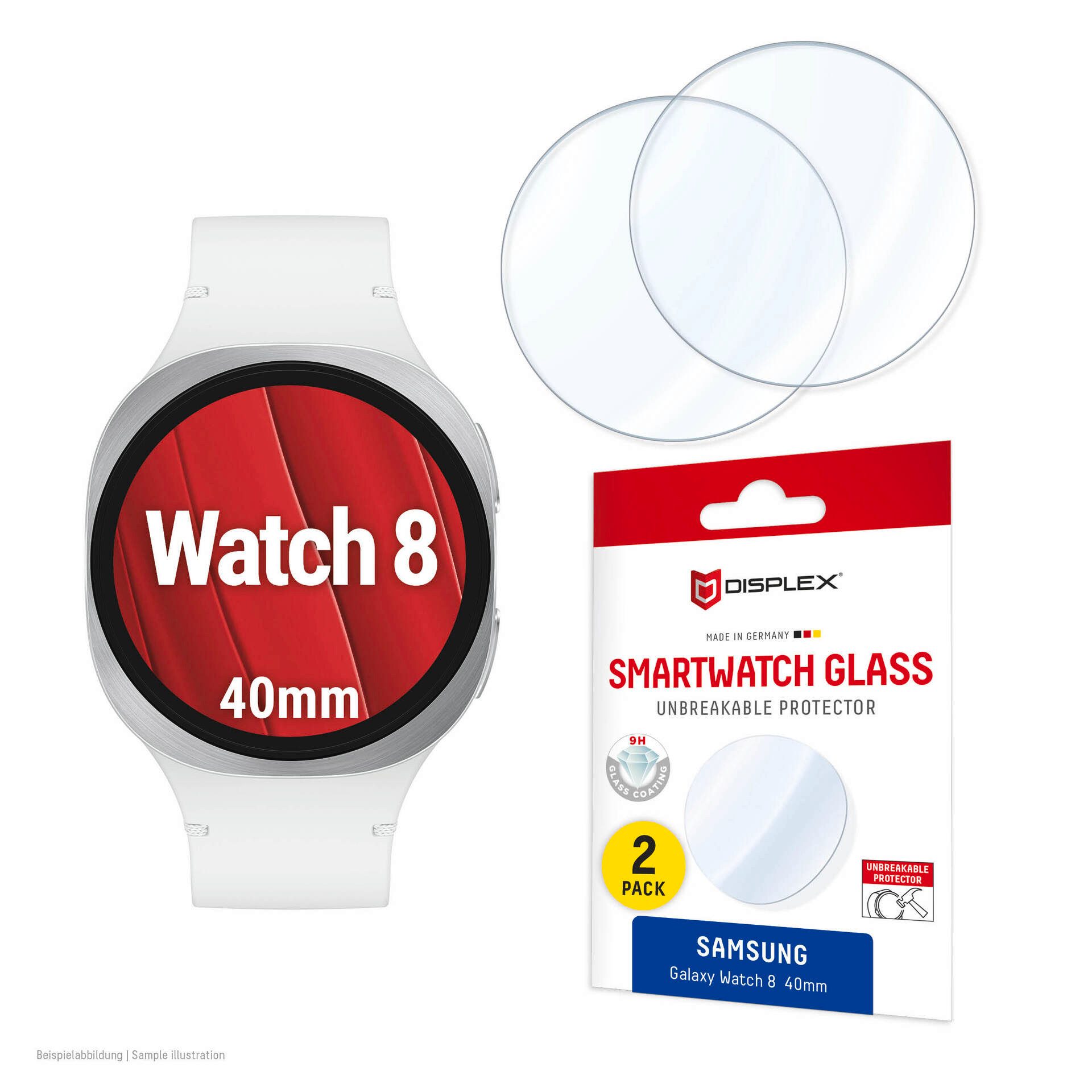 Displex Displayschutzglas Smartwatch Glass Unbreakable Protector für Samsung Galaxy Watch8 40mm, Displayschutzfolie, Schutzfolie, Bildschirmschutz, kratz- & stoßfest