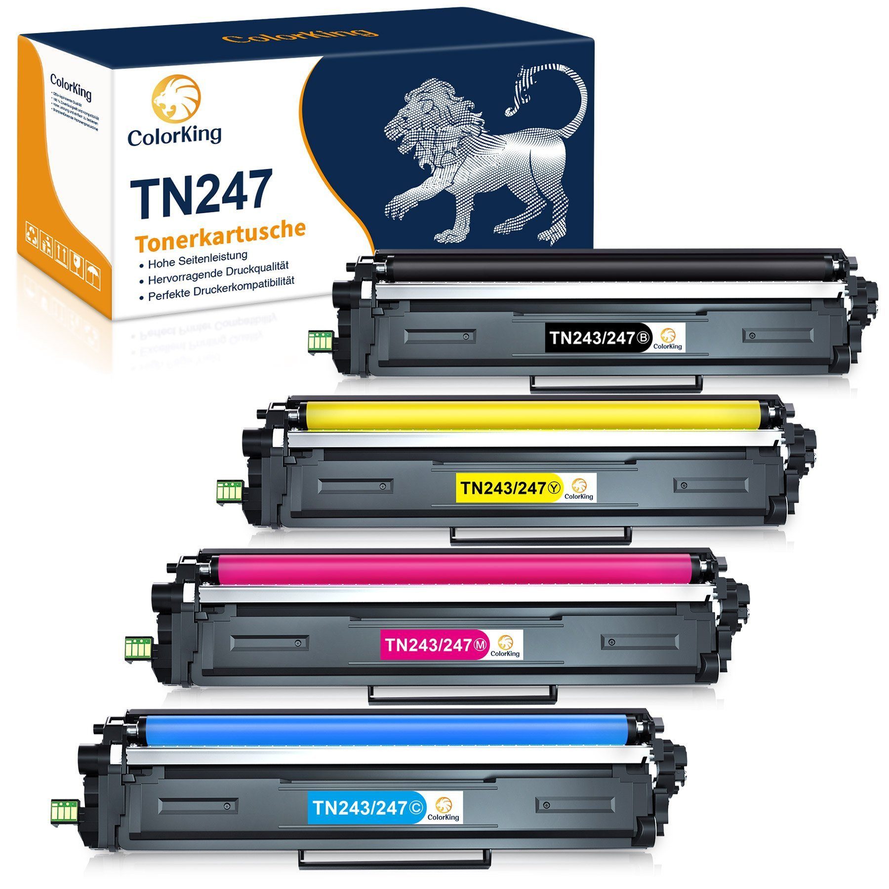 ColorKing Tonerkartusche TN 247 Kompatible für Brother TN 243cmyk TN 247 TN-247 TN243 TN 243, (Kompatibel für Brother TN-247 TN 243 MFC-L3750CDW DCP-L3550CDW MFC-L3770CDW HL-L3230CDW HL-L3210CW), HL-L3270CDW MFC-L3710CW MFC-L3730CDN L3510CDW