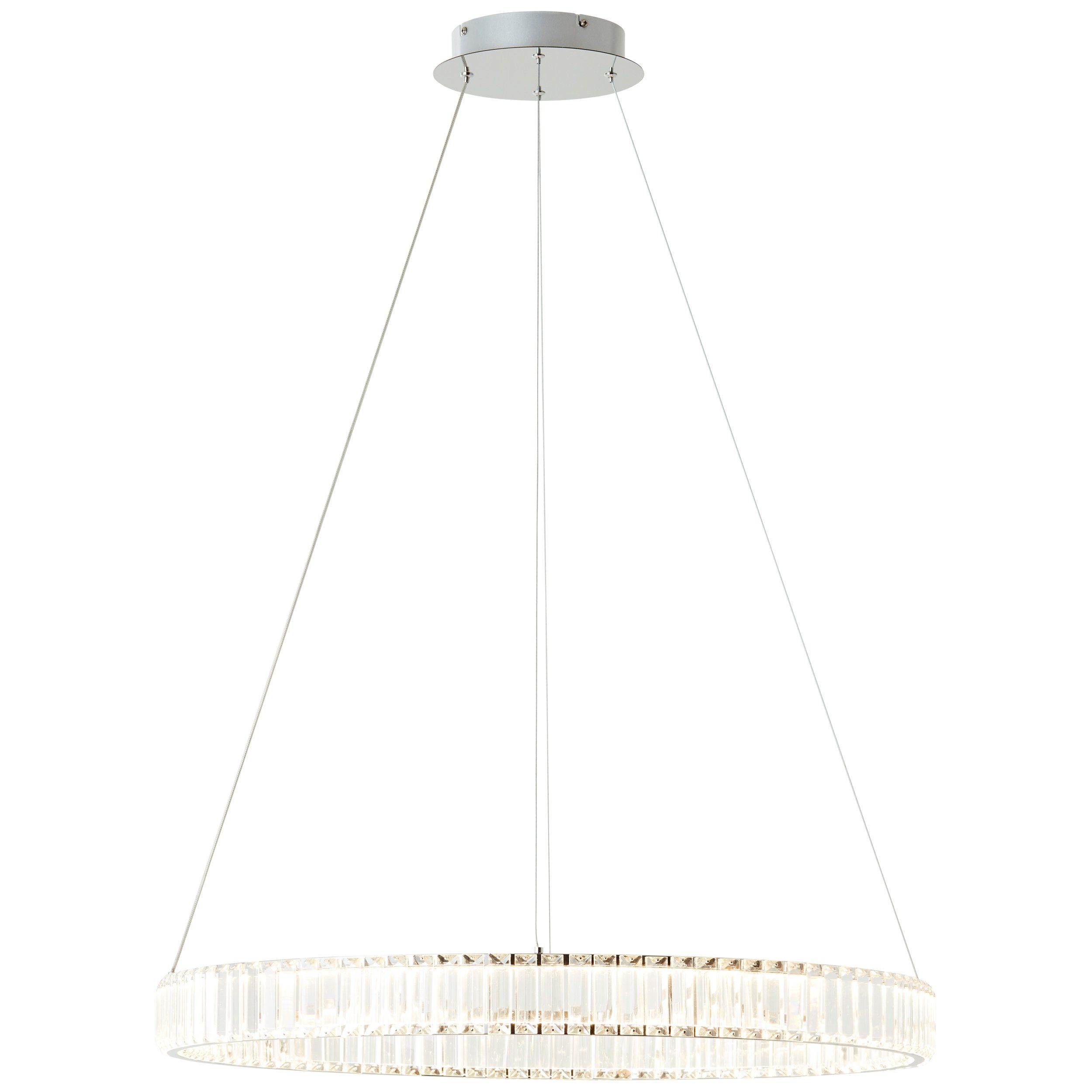Brilliant LED Pendelleuchte Queen, CCT - über Fernbedienung, Dimmfunktion, LED fest integriert, warmweiß - kaltweiß, Höhe 150cm, Ø 80cm, 6000lm, kürzbar, Aluminium/Kunststoff, chromfarben