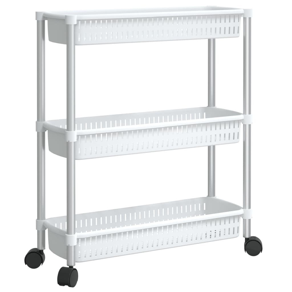 vidaXL Küchenwagen 52 x 18 x 62 cm Aufbewahrungswagen 3 Etagen Silbern und Weiß Aluminium