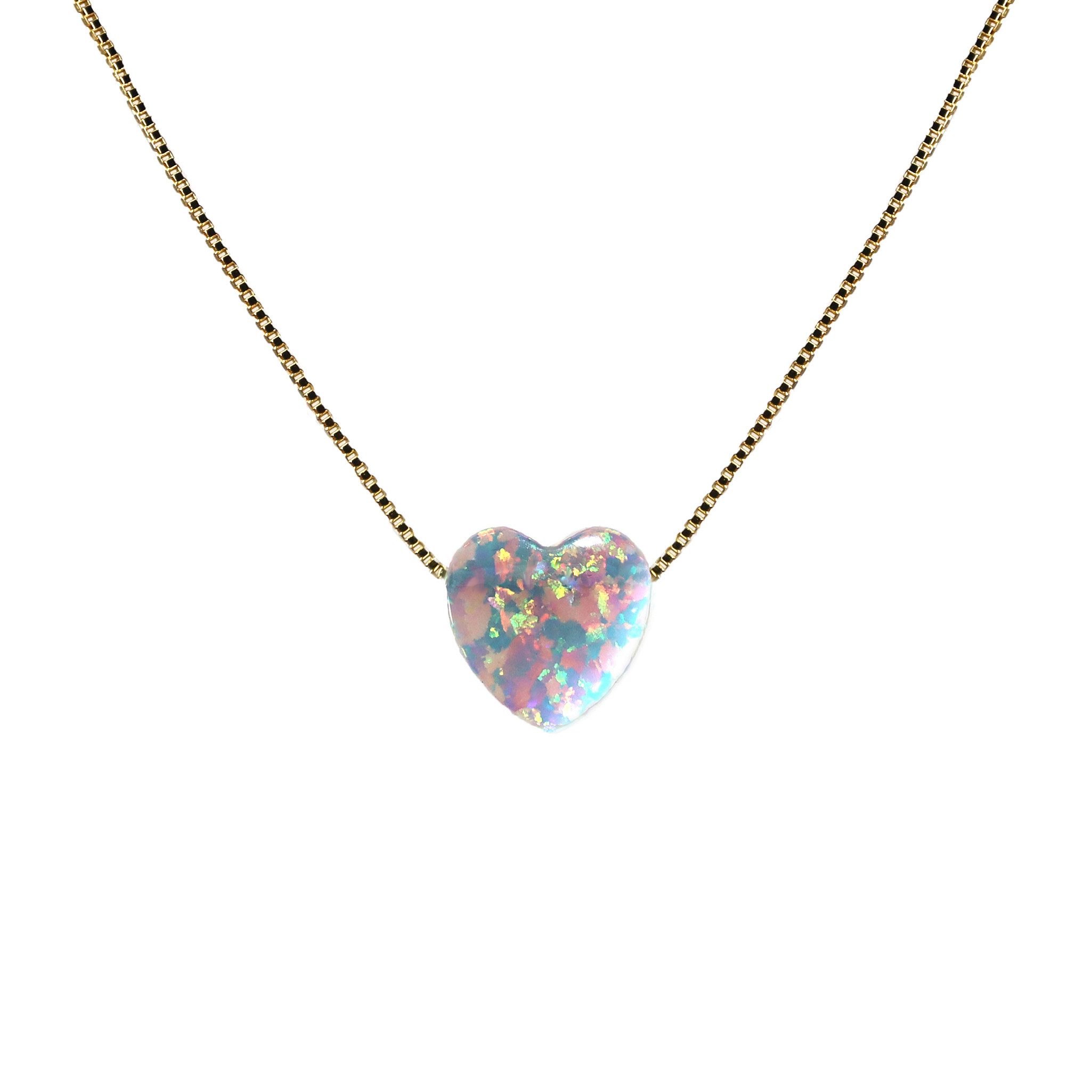 Edellis Kette mit Anhänger Weiße Opal Herz Halskette mit 14 Karat Gold Gefü günstig online kaufen