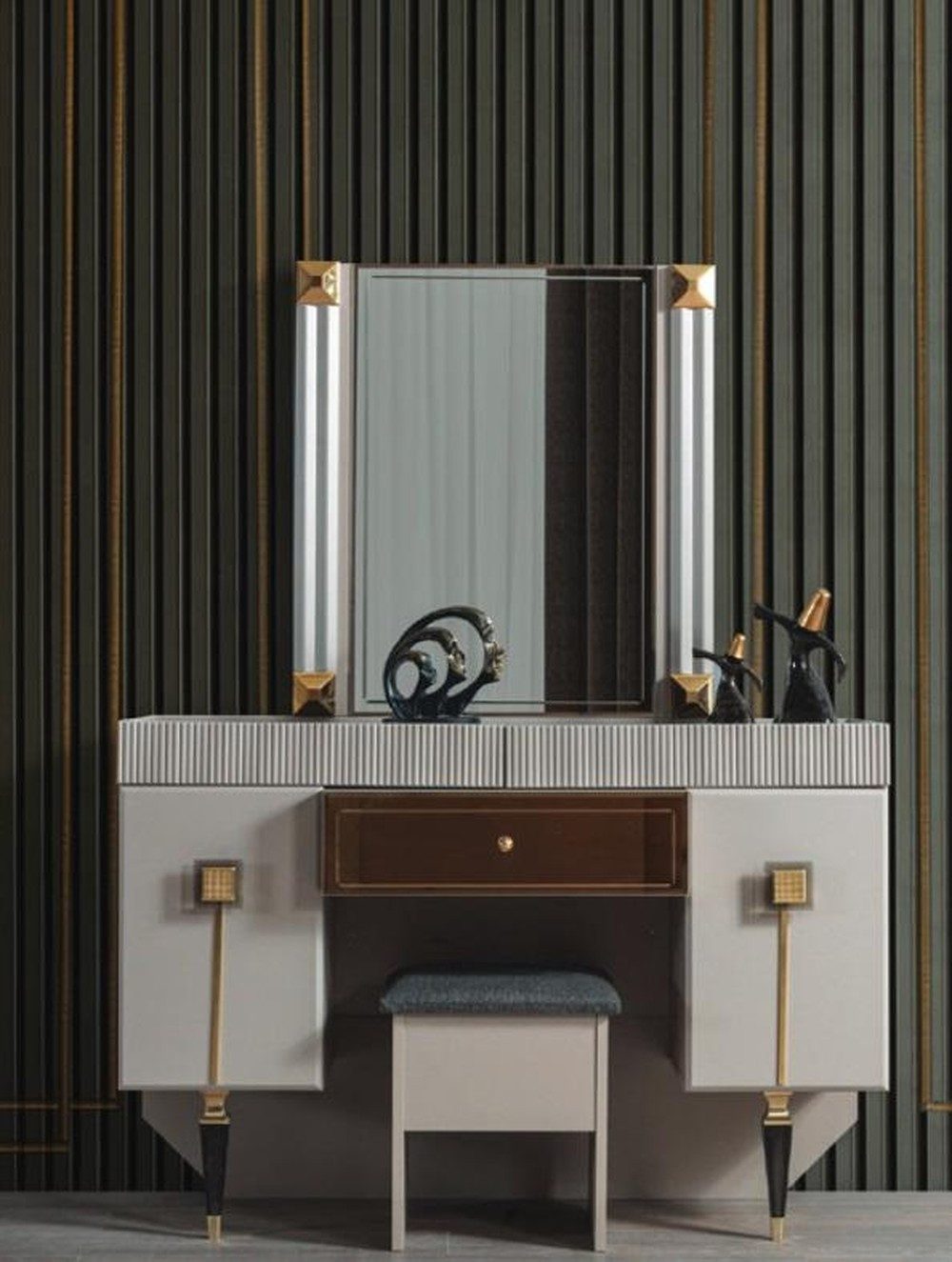 JVmoebel Schminktisch Holzmöbel Schminktisch mit Hocker und Spiegel in modernem Design (3-St., Schminktisch/Spiegel/Hocker), Made in Europa