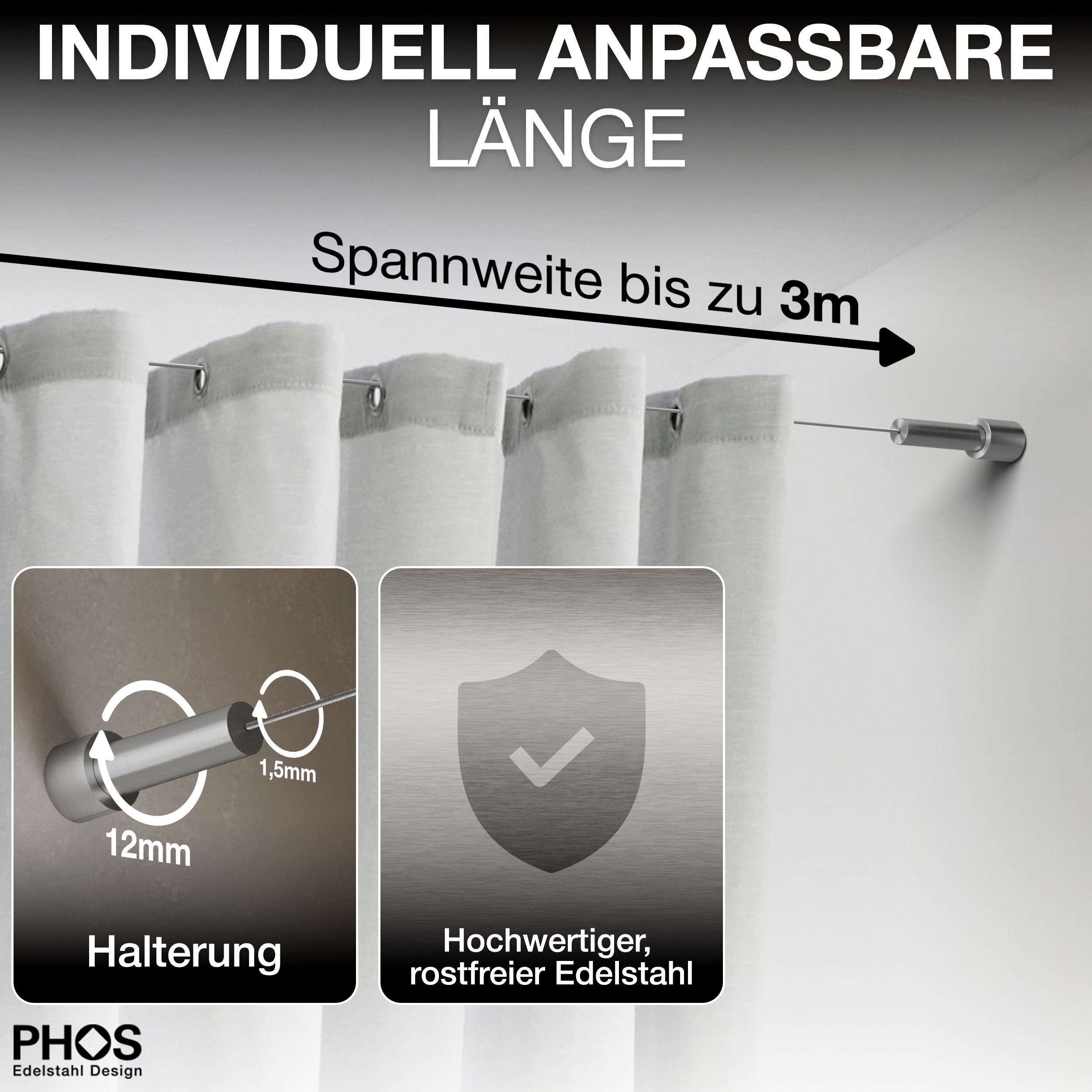 PHOS Design Duschvorhang-Seilsystem Seilspanngarnitur für das günstig online kaufen