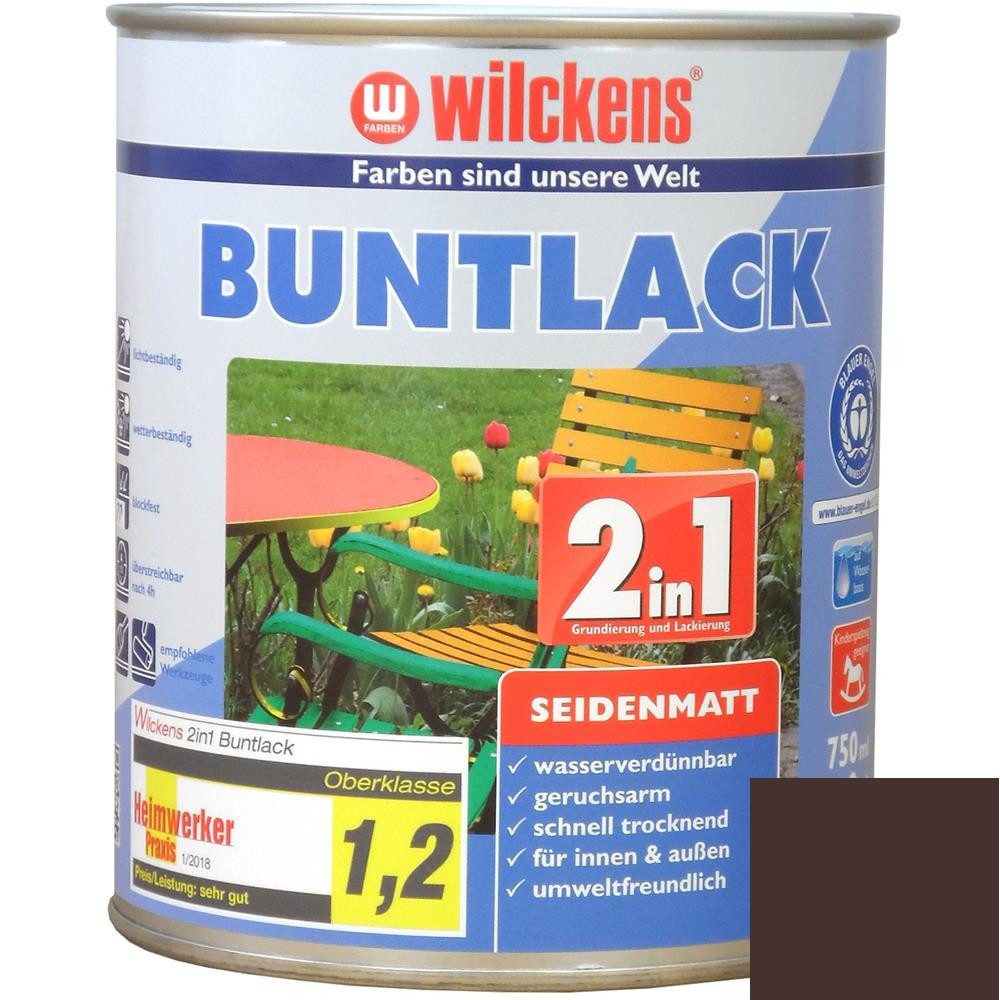 Wilckens Farben Acryl-Buntlack Buntlack 2in1 Lack, seidenmatt, Schokoladenbraun RAL 8017, 750 ml