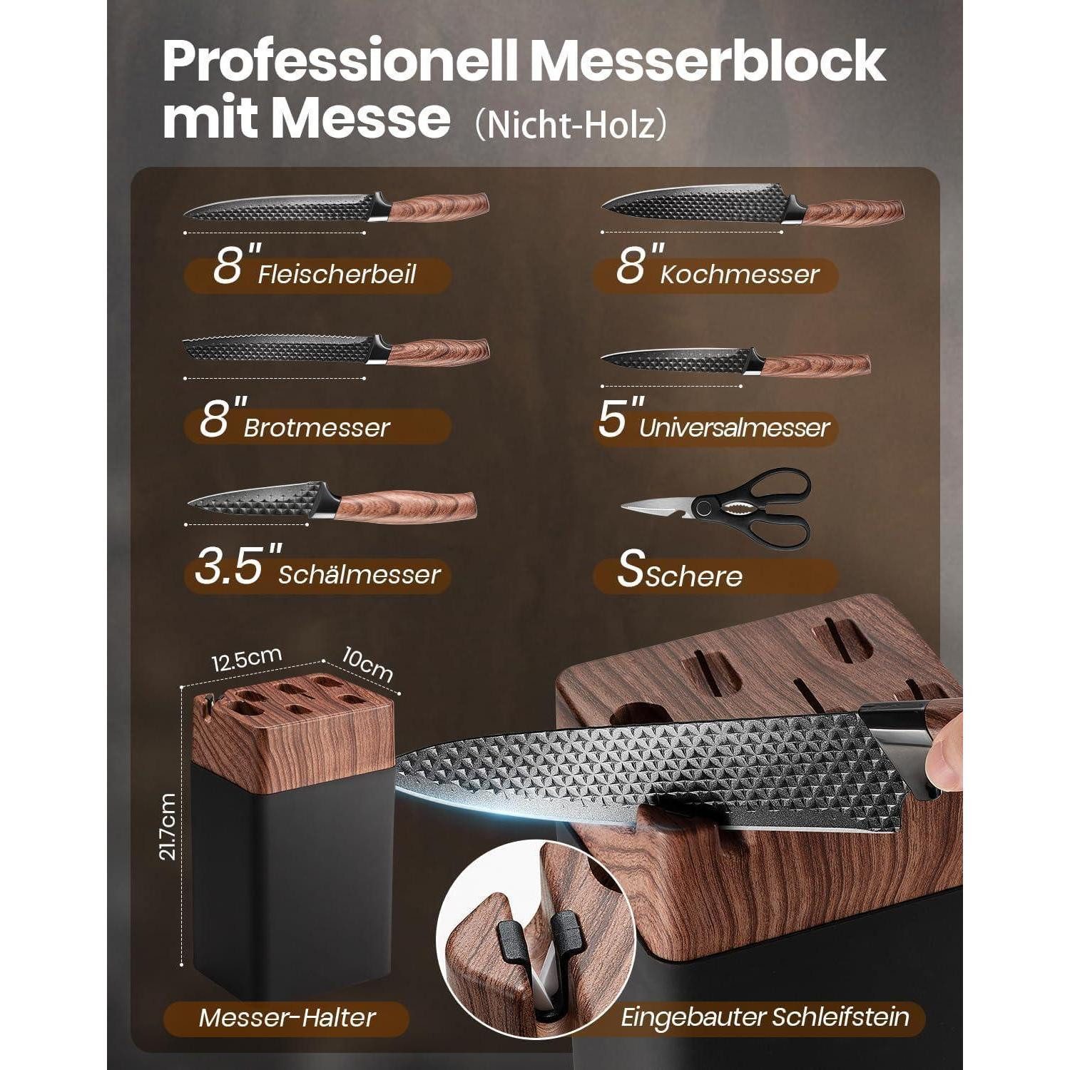 LuxusKollektion Messerblock Messerset Messerblock 7teilig Edelstahl Klingen Deutsche Schwarz
